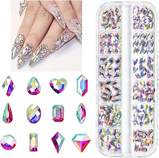120Pcs AB Crystal Nail Rhinestones White AB 12 Shapes Big Gems Flatback Rhinestones K9 Glass Stones Nail Art Diamonds Crystals jewels Nail Charms for Arylic Nails Face Eyes Makeup DIY Crafts