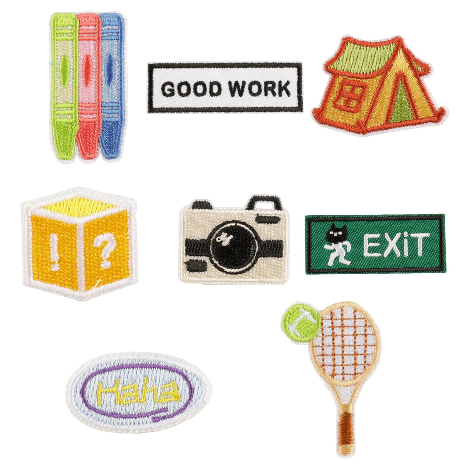 Buxuaaaa 8 Pcs Camera Applique Patches Good Work Iron on Patches Tennis Racket Embroidered Repair Sew on