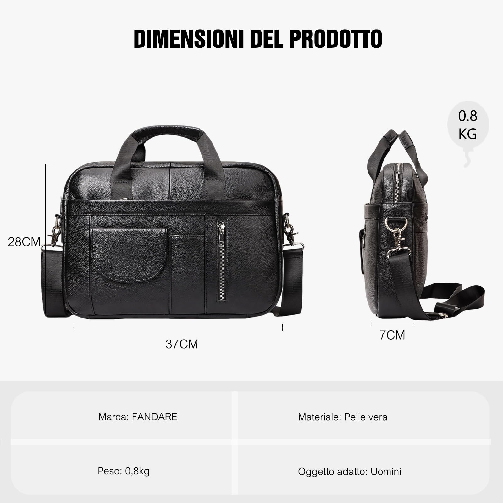FANDARE Uomo Ventiquattrore 24 Ore Borsa a Tracolla Messenger Pelle Borse a spalla Business Borsa da giorno Sacchetto Valigetta Borsetta per 15.6 pollice laptop Cartella Portadocumenti Crossbody Bag