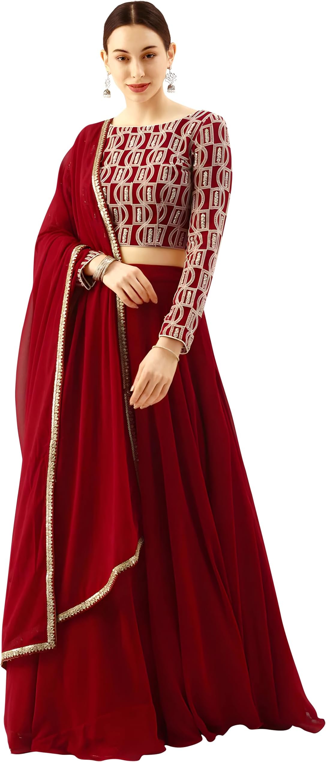 Women's Georgette Embroidery Sequence Work Lehenga Choli Unstitch Blouse with Dupatta For Women