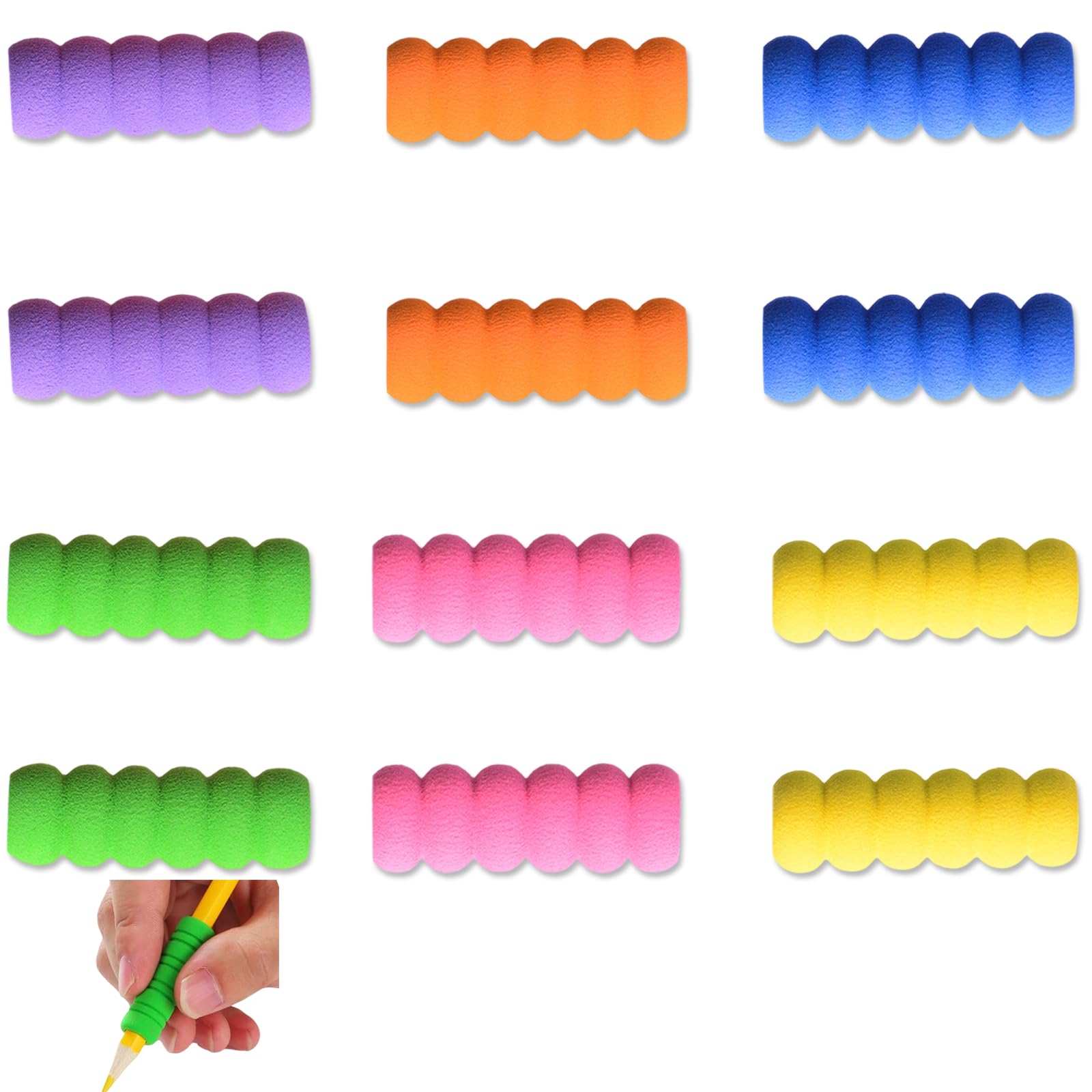 SIYUPU Pencil Grips for Children, 12 Pcs Pen Grips for Adults Foam Pencil Grips for Kids and Adults Easy Grip Pencils for Kids Handwriting, 6 Colours Pen Holder Grips for Relieving Fingers