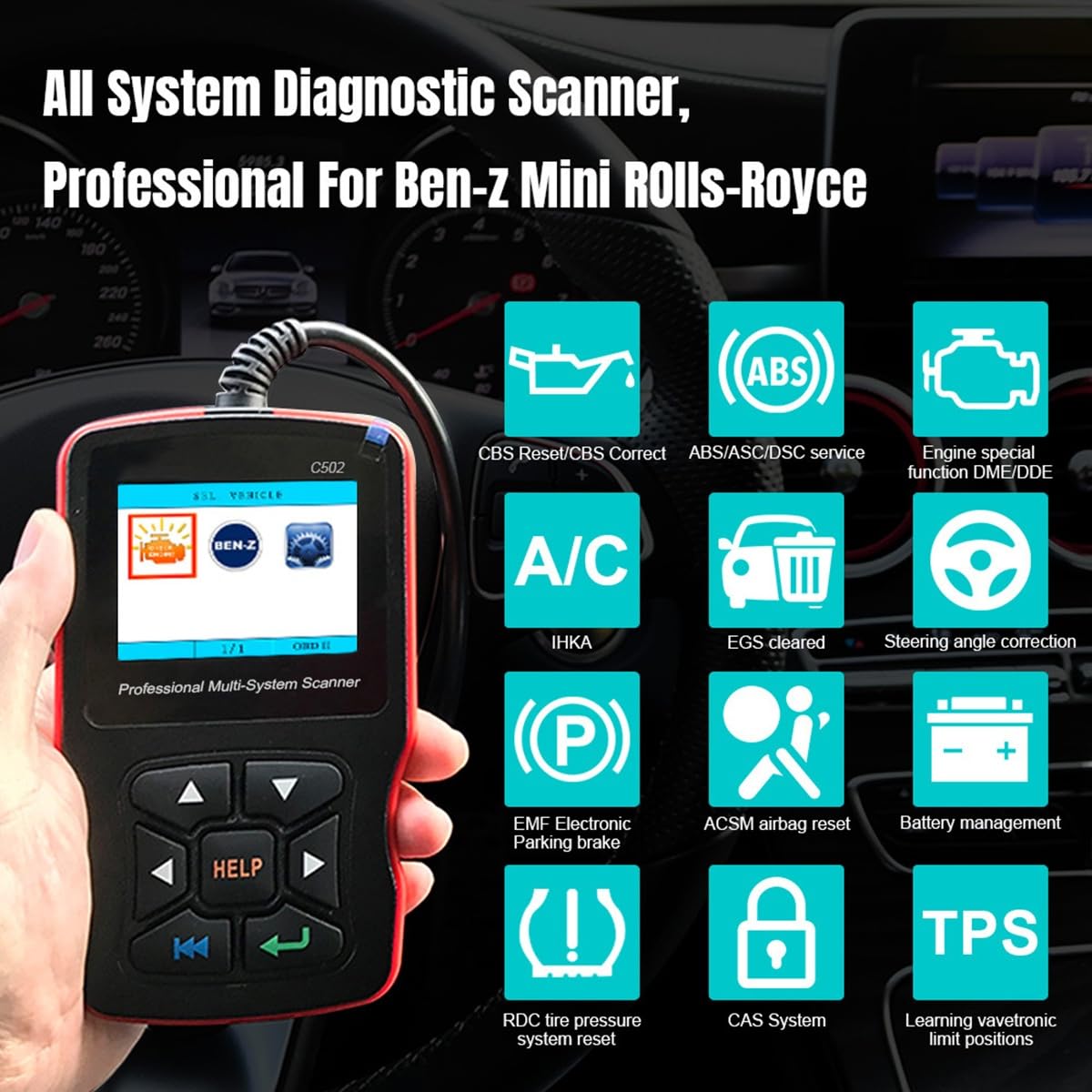 C502 OBD2 - Escáner de diagnóstico para comprobar la luz del motor EPB ABS SRS, herramienta de diagnóstico multisistema, lector de código, modos de comunicación OBD-II 1-10