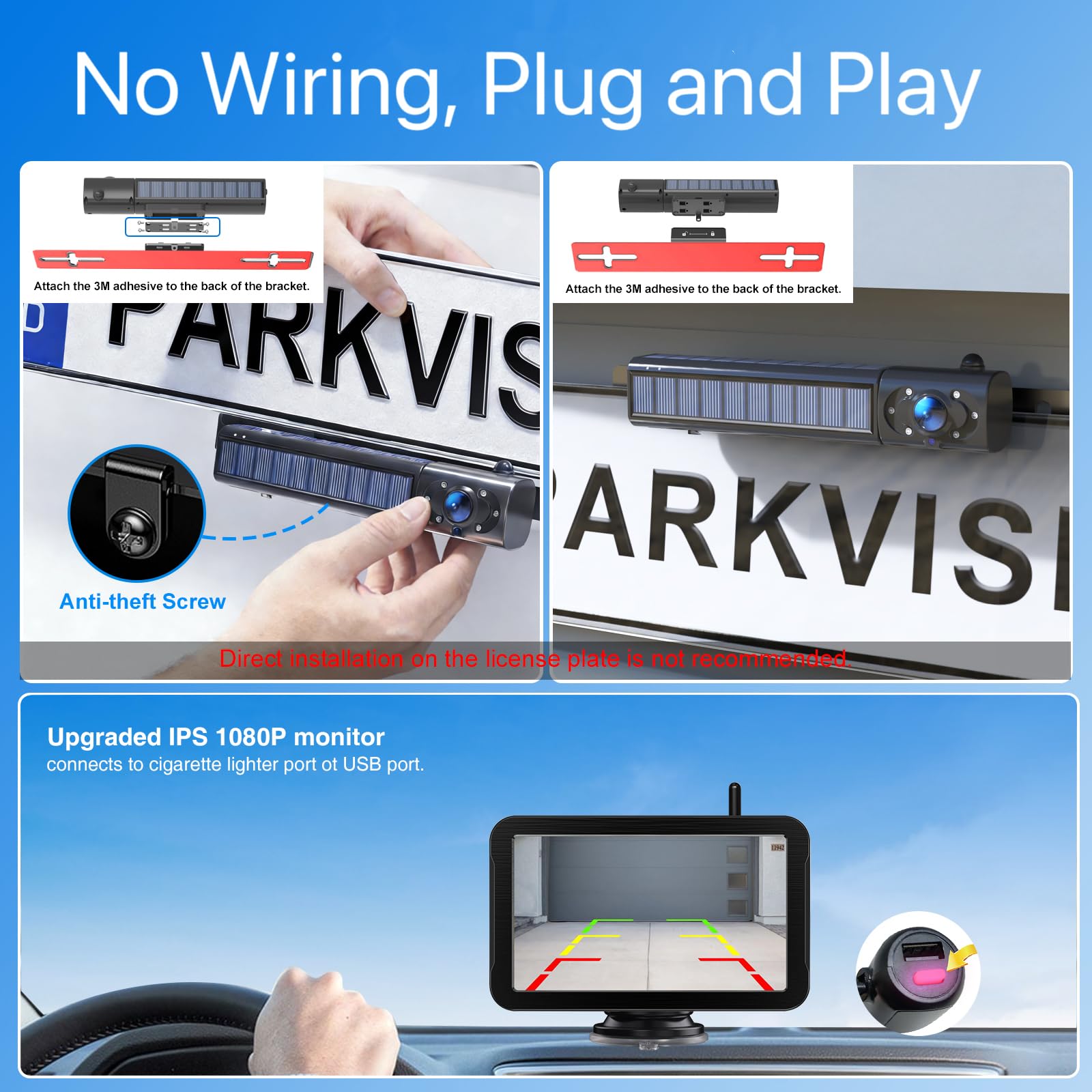 PARKVISION Kabellose Rückfahrkamera Solar + 5000mAh Akku | Weitwinkel Nachtsicht | Einparkhilfe für Wohnmobile, LKW, SUV | Einfach DIY Nachrüstung