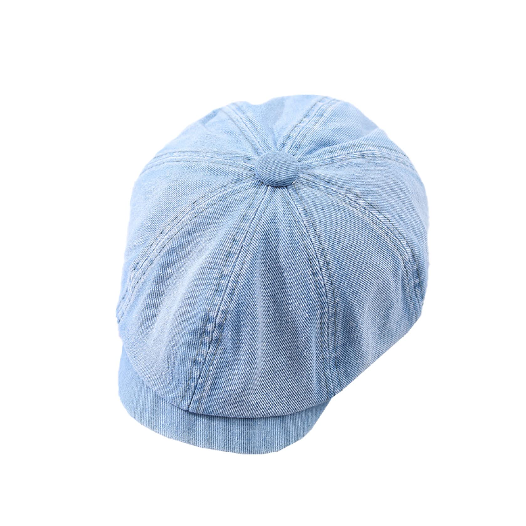 LLLucky Béret Vintage Denim Bleu Dé Lavé - Casquette Gavroche 8 Panneaux Réglable Pour Hommes Et Femmes