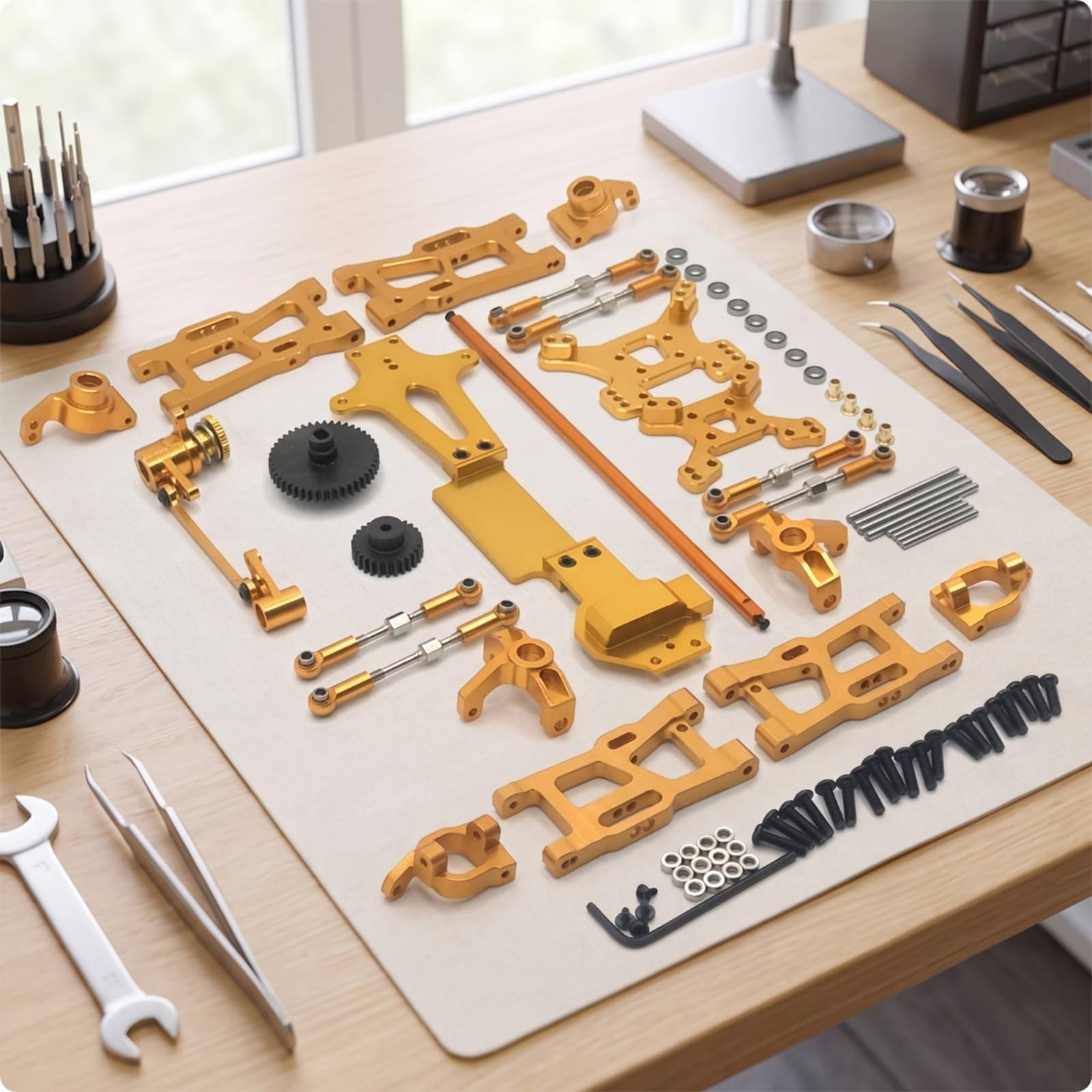 RC-Teilesatz Präzisionsgefertigt Ersatzteile-Set mit Schrauben Stabil Upgrade-Kit für Modellbauer, Modellbau-Werkstatt, Silber
