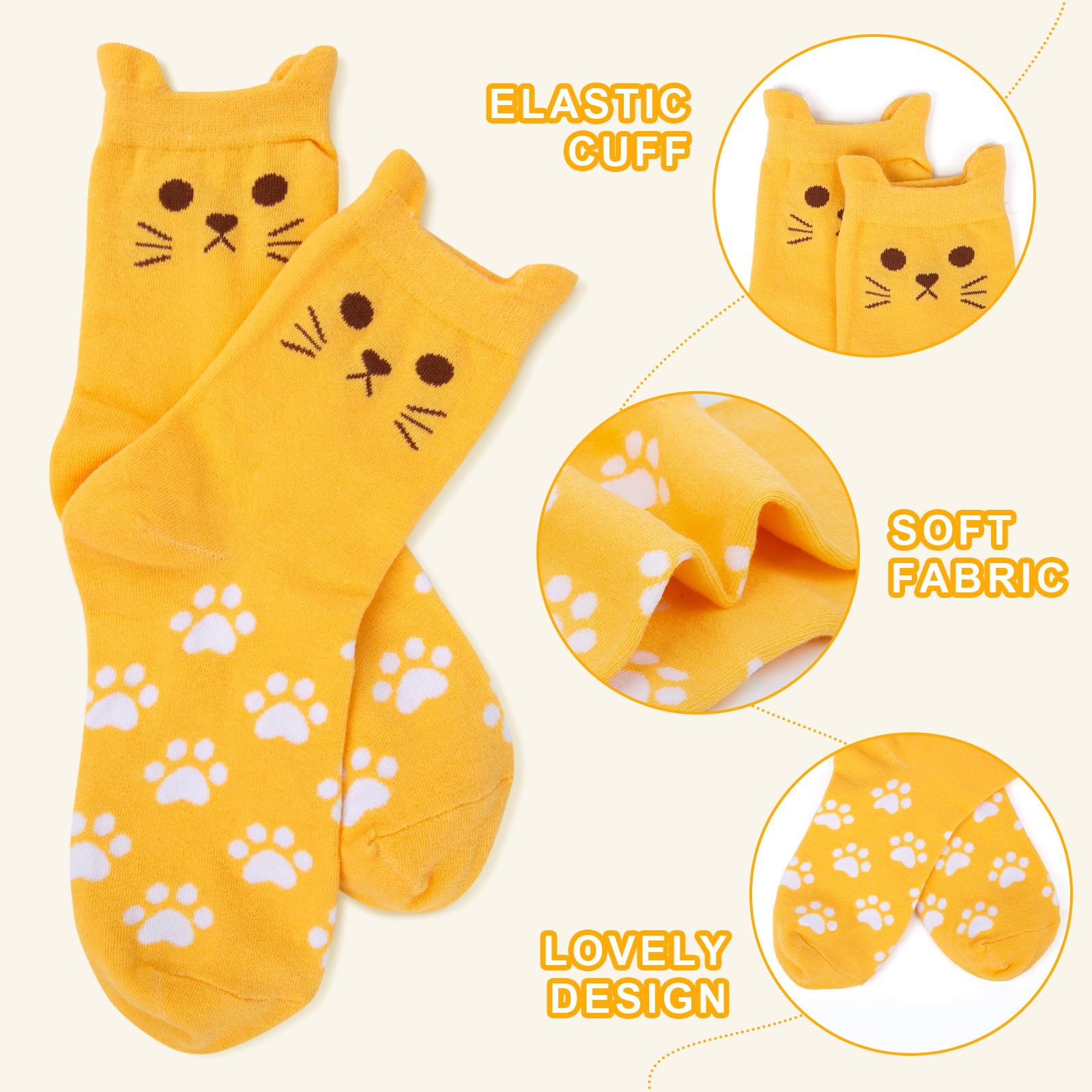 Chalier 5 Pares de Calcetines Divertidos para Mujer, CÓmodos Y Bonitos Calcetines Estampados Estampados Divertidos, Novedosos Calcetines de Gato para Mujeres, Regalos