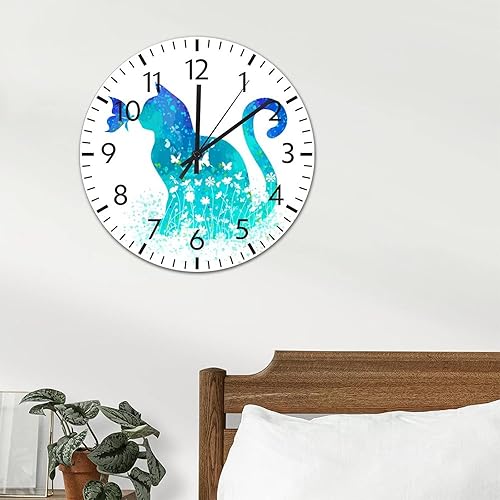 Miniatura 4 de ArogGeld Reloj de pared colgante de PVC con diseño de acuarela gato mariposa regalo de gato mamá 10 pulgadas funciona con pilas silencioso sin