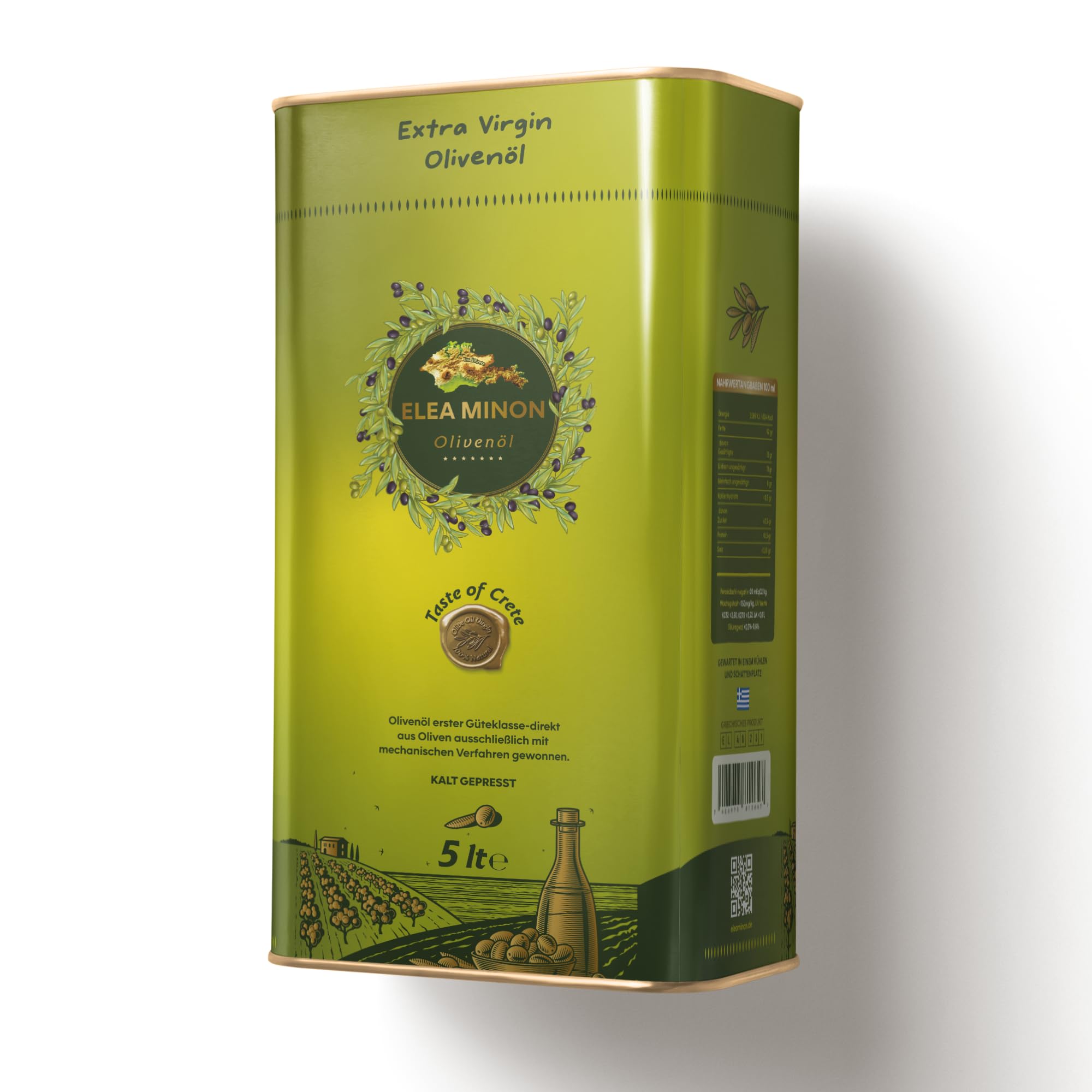 Extra Natives Olivenöl 5 Liter (kaltgepresst) – Griechisches Olivenöl aus Kreta, Premium Qualität mit Ausgießer, geeignet für Salate & Kochen, ohne Zusätze