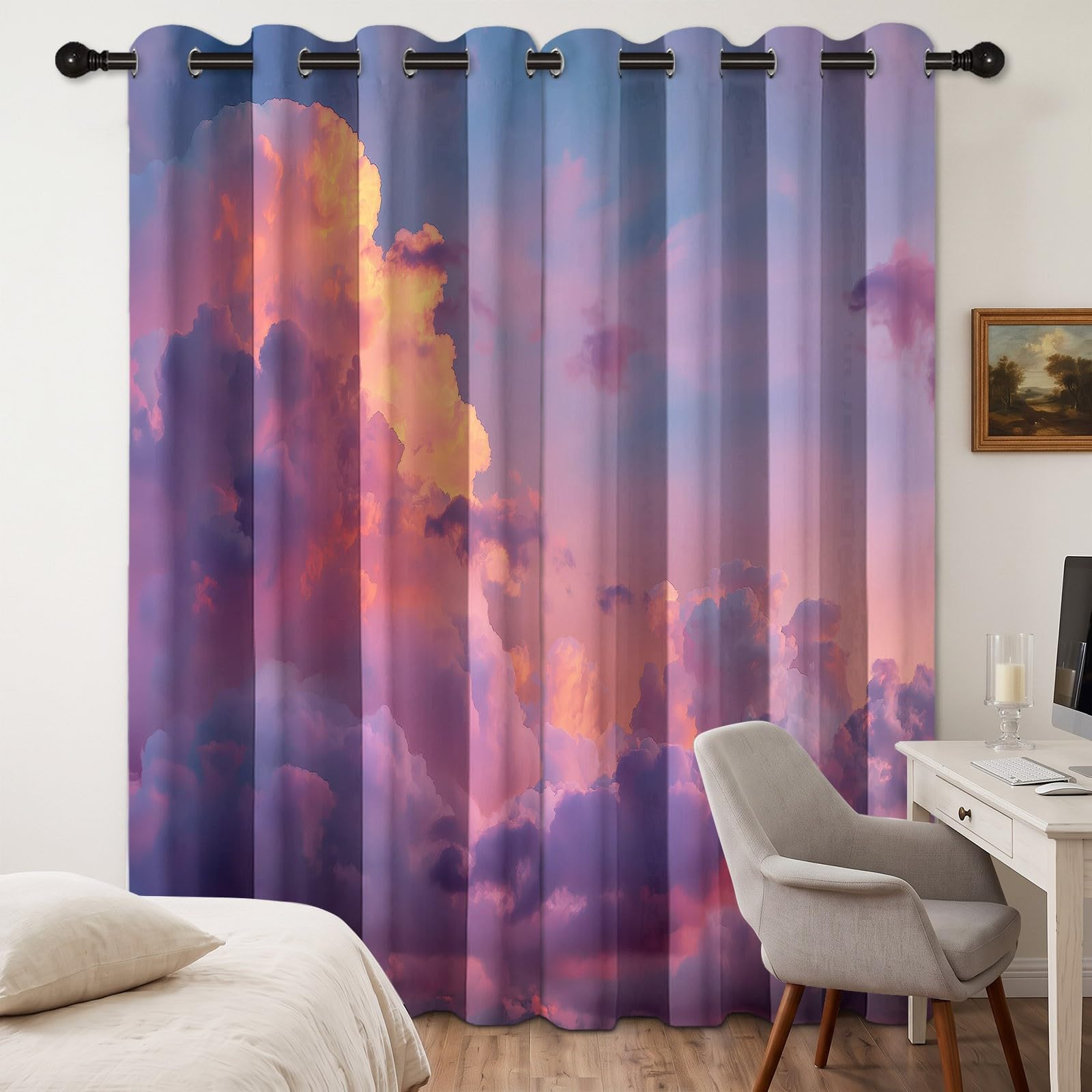 Photographie Nature Ciel Nuages Rideau Thermique Isolant Anti Froid 2 Pièces Rideaux 110 x 215 cm, Occultants & Isolation Thermique pour Salon/Chambre - Décoration Intérieure avec Œillets, Rose