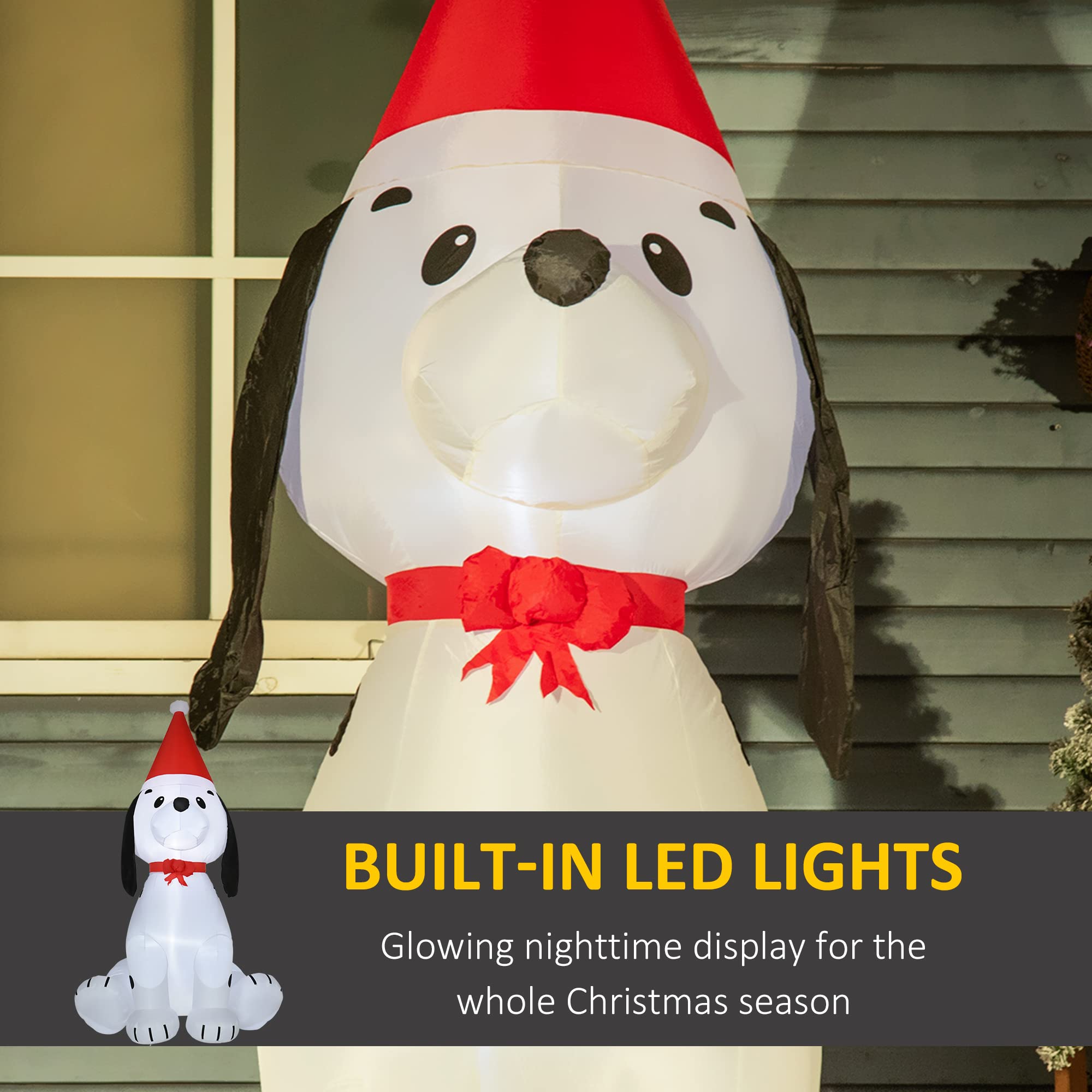 HOMCOM 6ft Inflatable Christmas Puppy Dog Wearing Santa Hat Lighted Outdoor Decoration Blow Up Decor for Holiday Indoor - Image 3