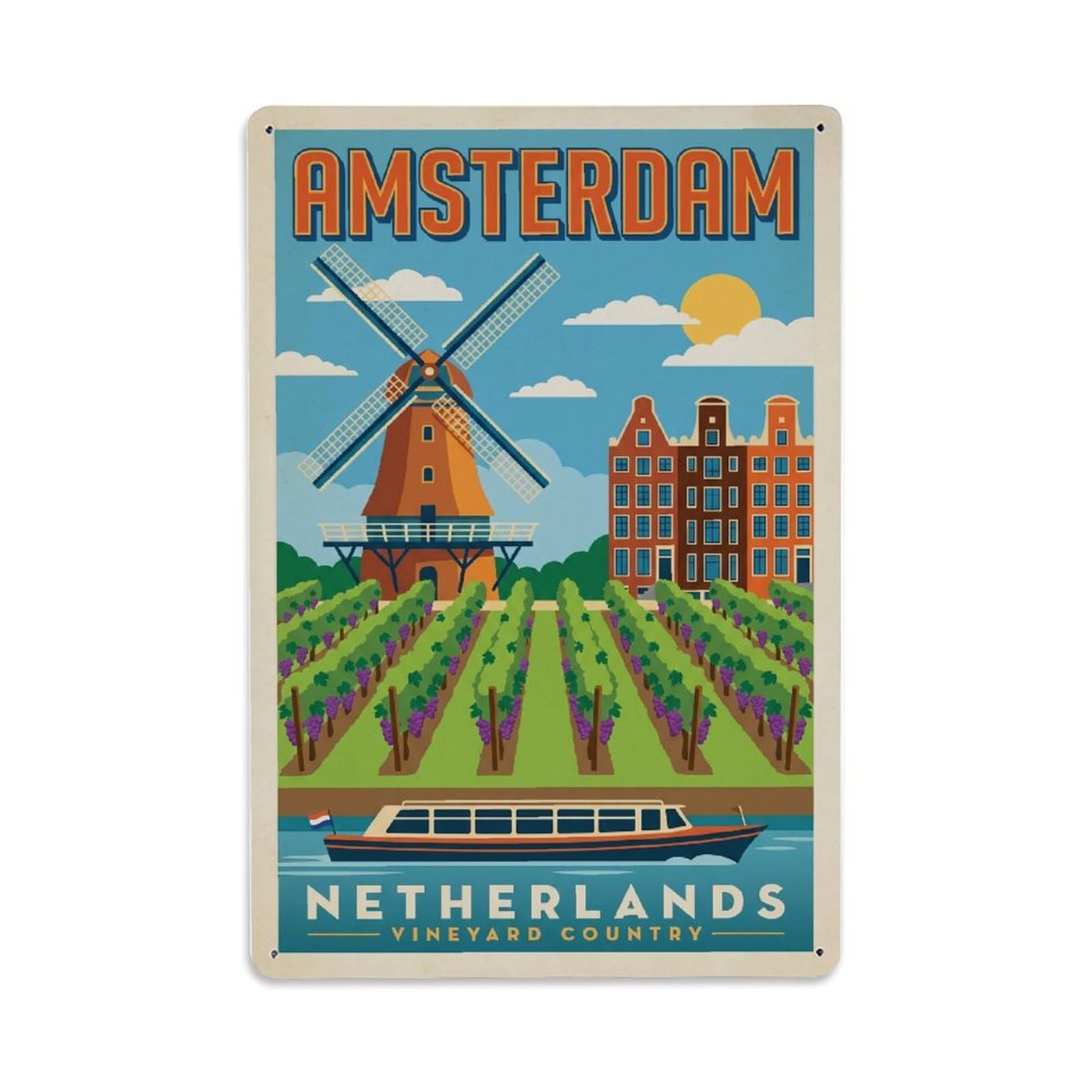 Vintage Travel Vineyard Netherlands Grapes Metal Tin Sign Plaque Wall Decor for Cafe, Club Bar, Office, Home Garden Metal Poster 8x12Inch