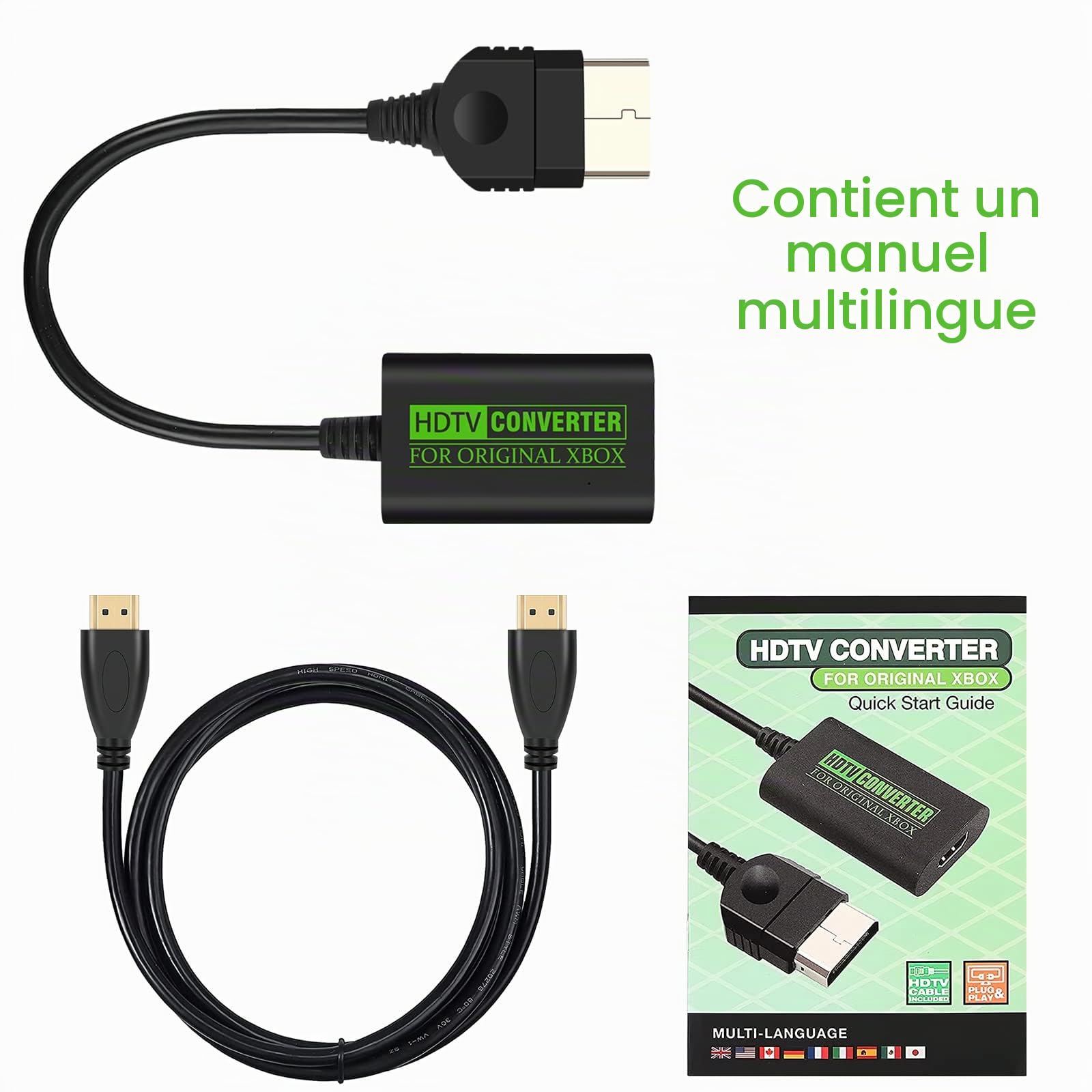 Convertisseur X-Box vers HDMI,Câble Adaptateur HDMI pour Console X-Box d'origine Prend en Charge Toutes Les résolutions Adaptateur X-Box d'origine