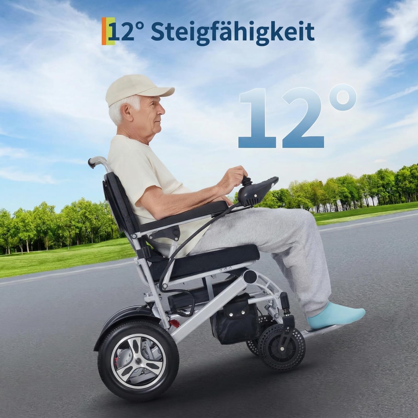 Elektrischer Rollstuhl 300W Motor 150kg klappbar | Aluminiumrahmen, für Körpergröße 150-190cm, klappbar für Reisen & Einkauf – leicht & tragbar für den Alltag