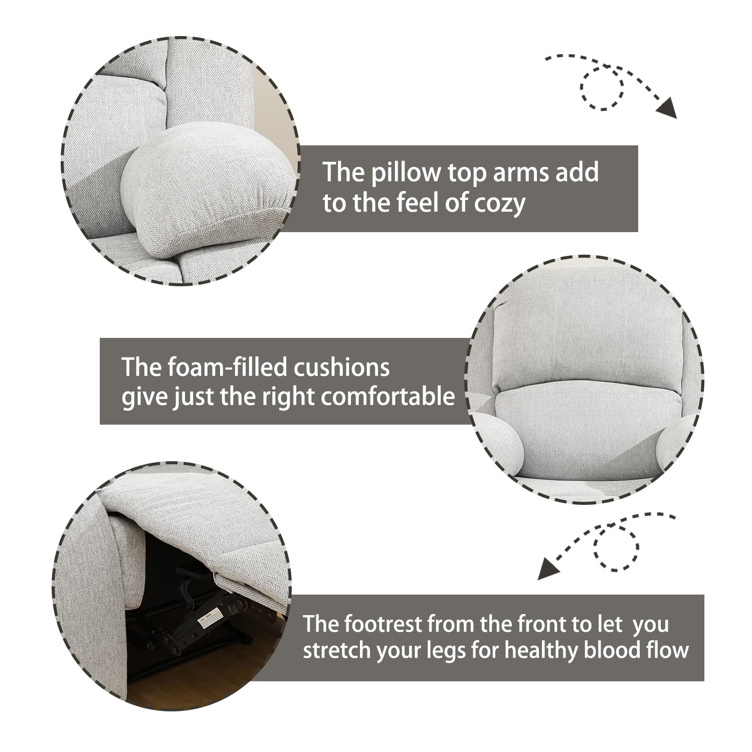 Plithzy Manual Recliner Sofa Set for Living Room, 3 Piece Reclining Sofa Set, Corduroy Fabric Couch Loveseat Recliner Furniture with Cup Holders&Storage Console (Ligth Grey)