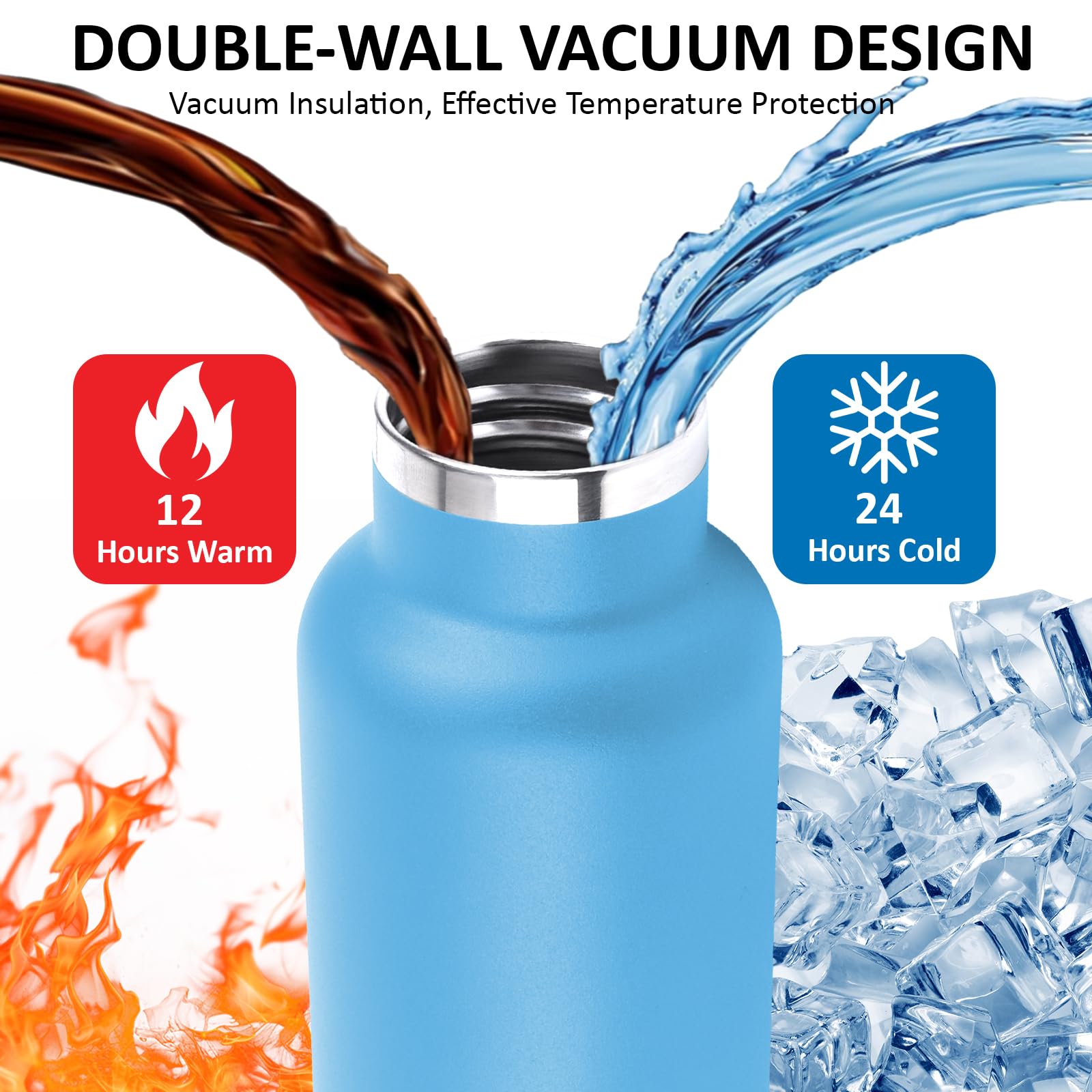 Borraccia 750 ml, Borraccia Termica Senza BPA, Borracia con Cannuccia, Senza Perdite, Bottiglia Termica, Isolato Sottovuoto, Borracce Termiche per Campeggio, Viaggio, Corsa, Fitness, Palestra