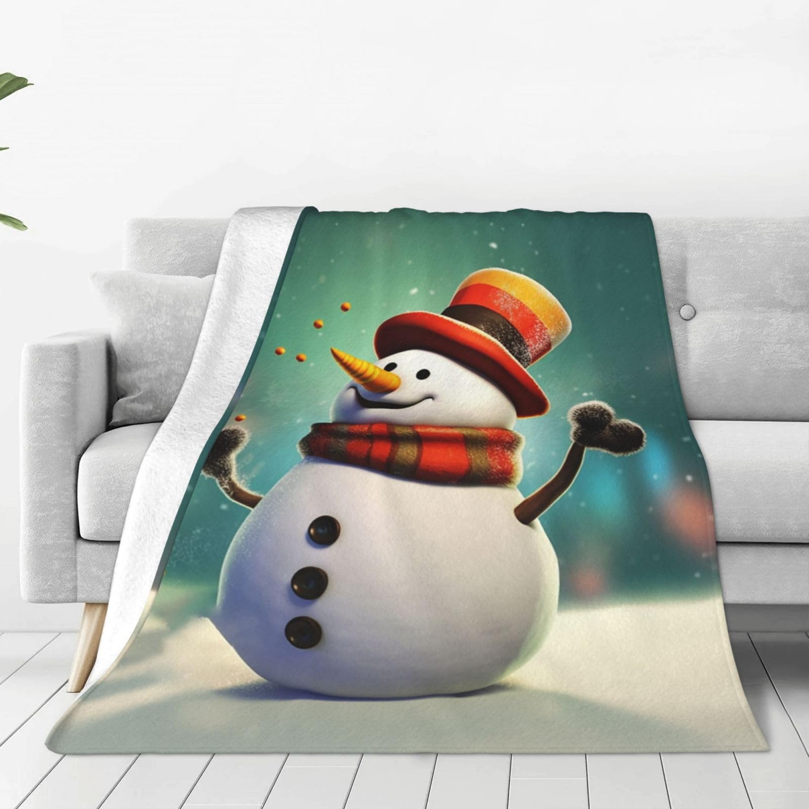 Funny Snowman Throw Blanket for Couch, Plush Fuzzy Soft Flannel Blankets and Throws for Sofa, 40"x30" Bed Blankets for Travel Camping Chair, All Season Warm Fleece Blanket