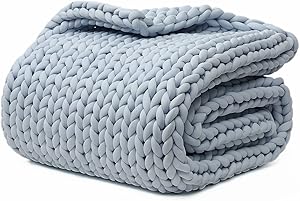 YnM Cooling Weighted Blanket, Handmade Chunky Yarn Knitted Design, Temperature Regulating and Breathable, Machine Washable Throw for Sleep or Home Decor (Azure Blue, 60x80 Inch, 20lbs)