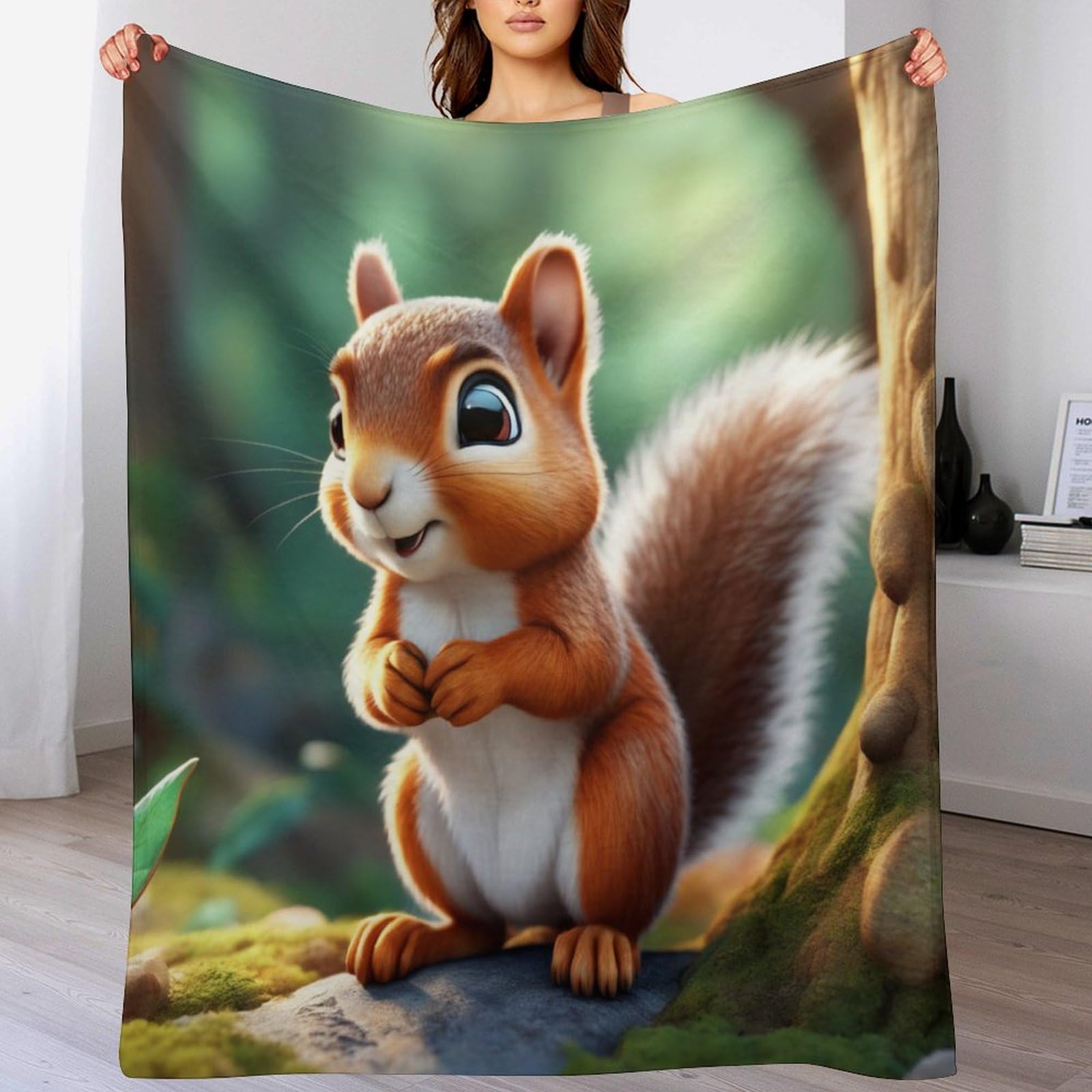 Couverture Polaire Écureuil en Peluche Moelleuse et Flannel de Haute Qualité