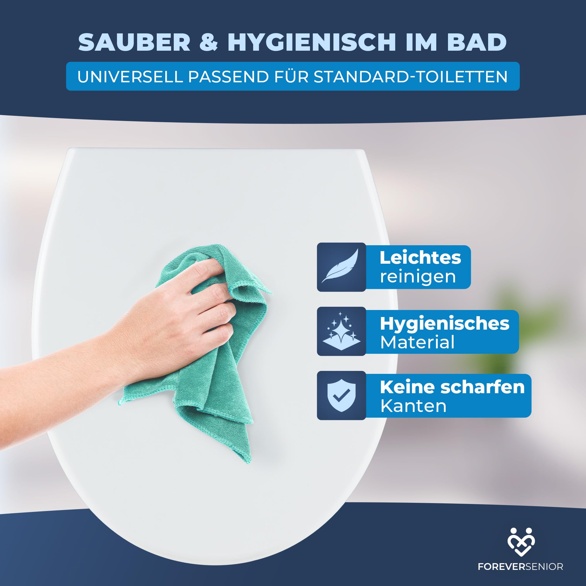 Toilettensitzerhöhung 7,5 cm – Erhöhter Toilettensitz mit Deckel & Absenkautomatik, ergonomische WC Sitzerhöhung für Senioren, einfache Montage, rutschfest & komfortabel