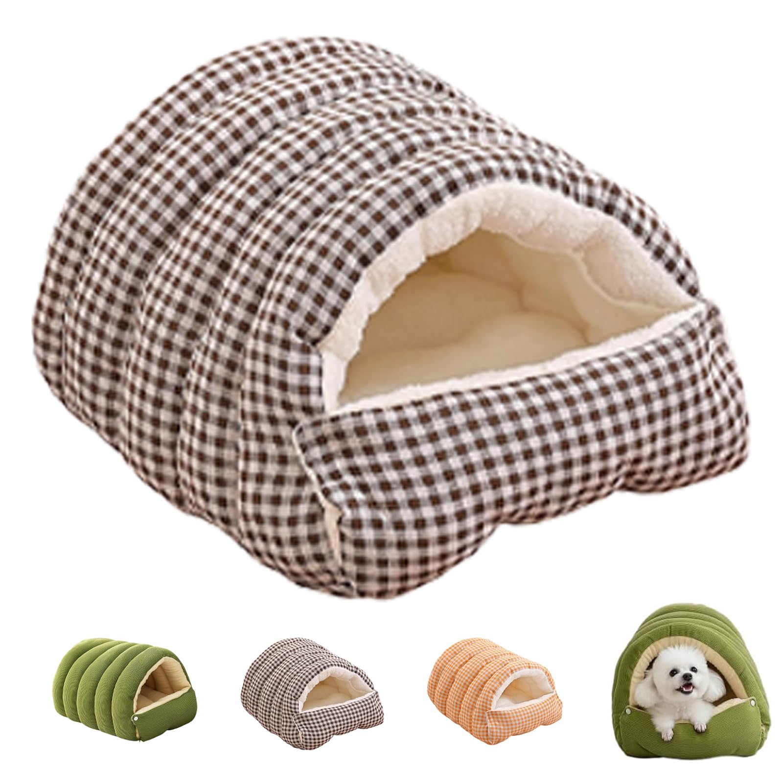Cozy Monster Cat Bed, Indoor Removable Pet Cave, Indoor Cats with Removable Cushion, for Kittens and Small Dogs (Coffee Check, L)