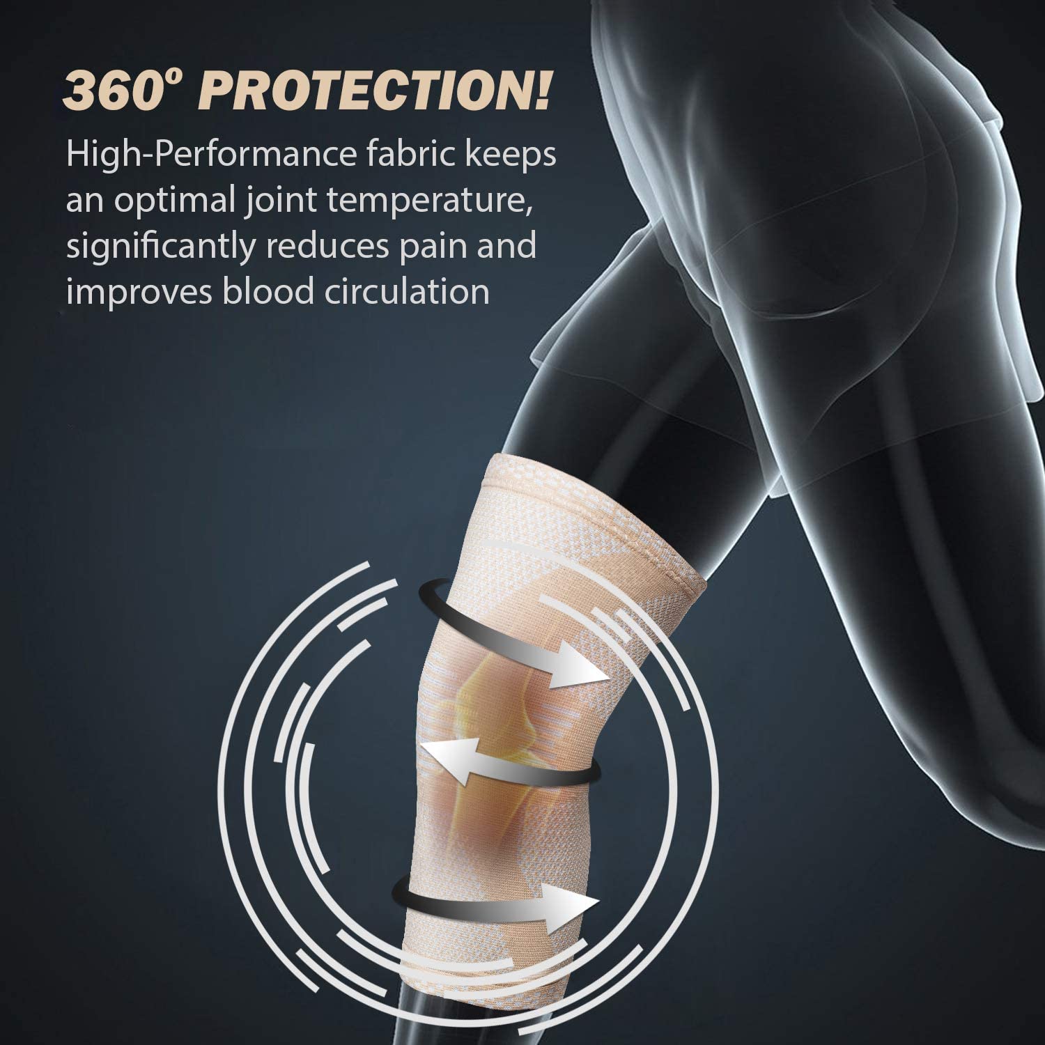 POWERLIX Supporto per Ginocchio da Uomo/Donna, Ginocchiera, Fascia a Compressione, Supporto per Artrite, Dolore alle Articolazioni, Lesioni dei Legamenti, Rottura del Menisco, Tendinite, Beige, XL