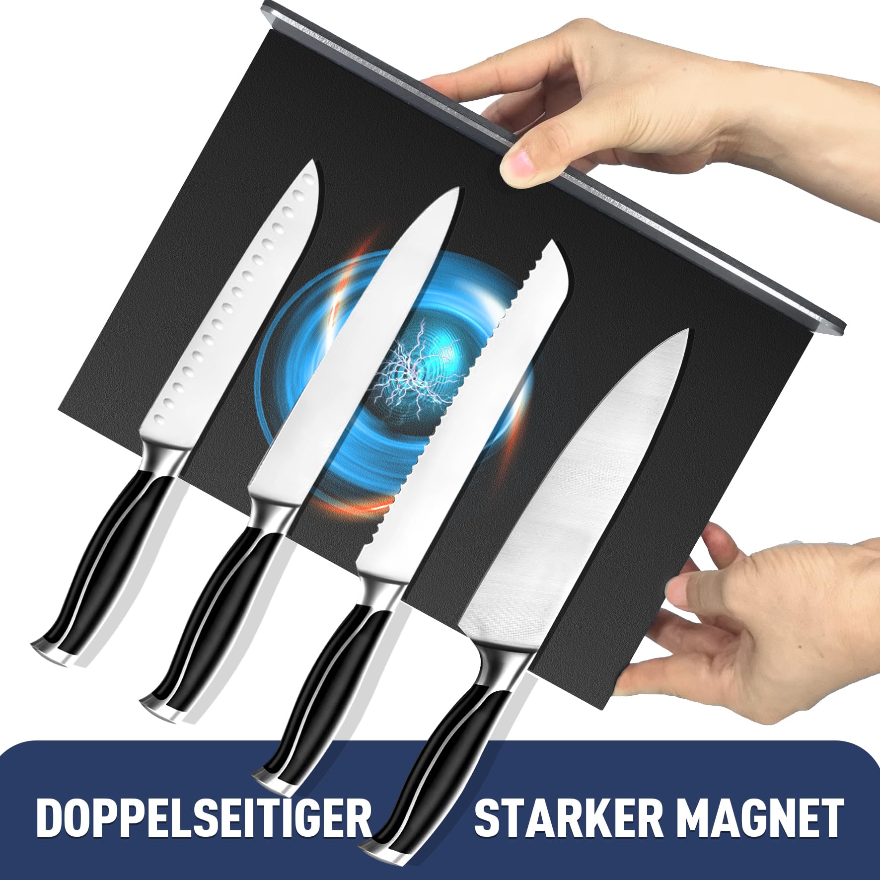 Messerblock magnetischer ohne Messer, 30 cm Schwarz Messerhalter magnetisch aus 304 Edelstahl, beidseitig starker Magnet Knife Holder für eine aufgeräumte Küche
