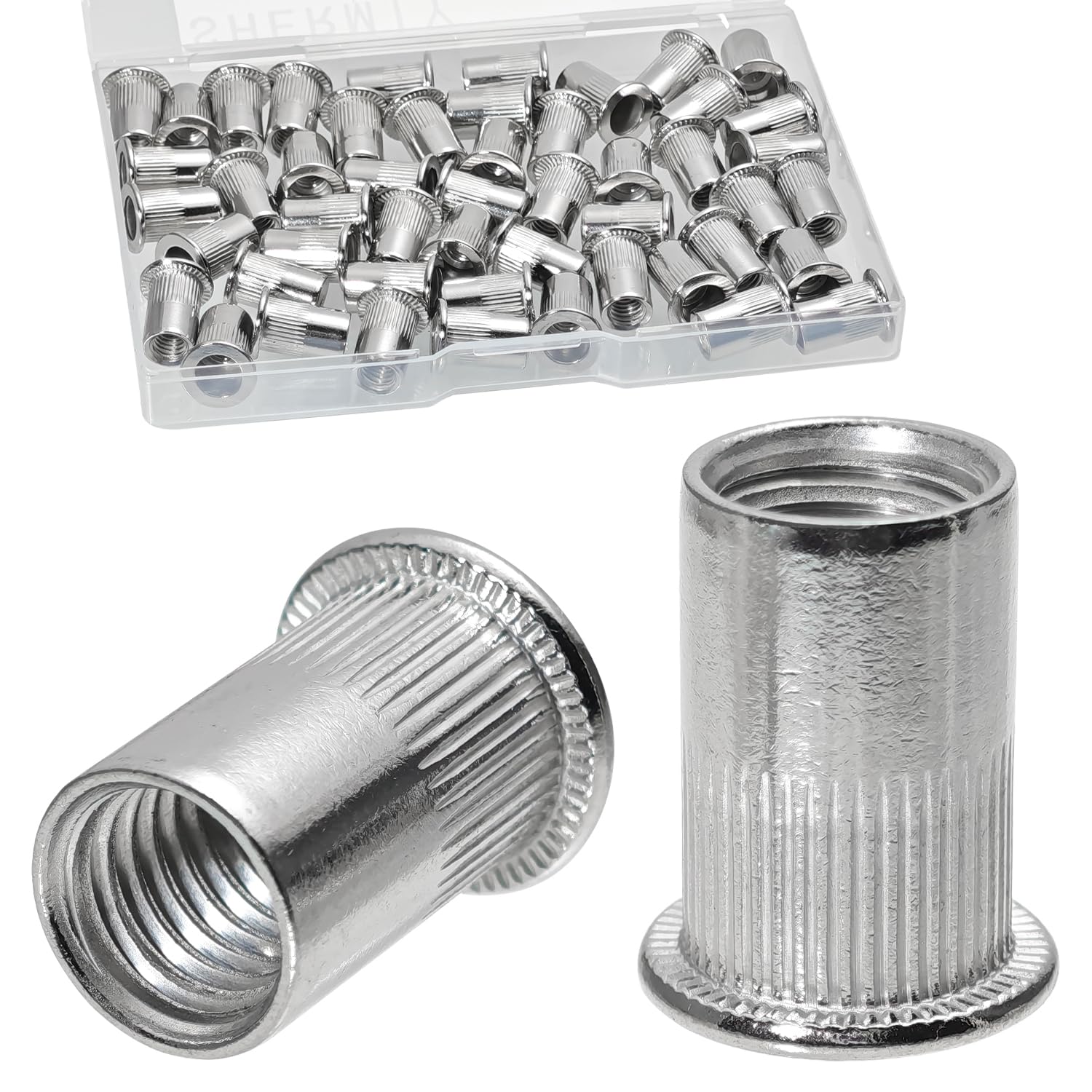 50PCS M6 Rivet Nuts 304 Stainless Steel Metric Rivets Nutsert Flat Head Rivnut Threaded Inserts Nut (Silver, M6)