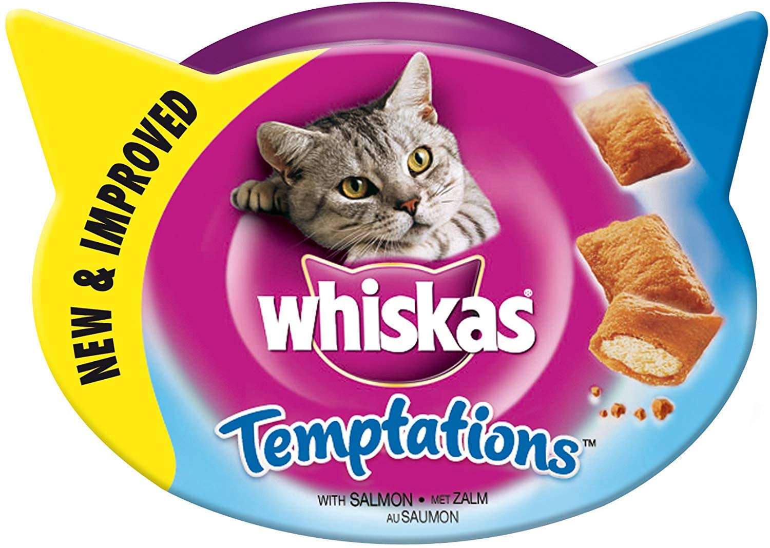 Whiskas Temptations Cat Treats with Salmon, 60 g, Pack of 8