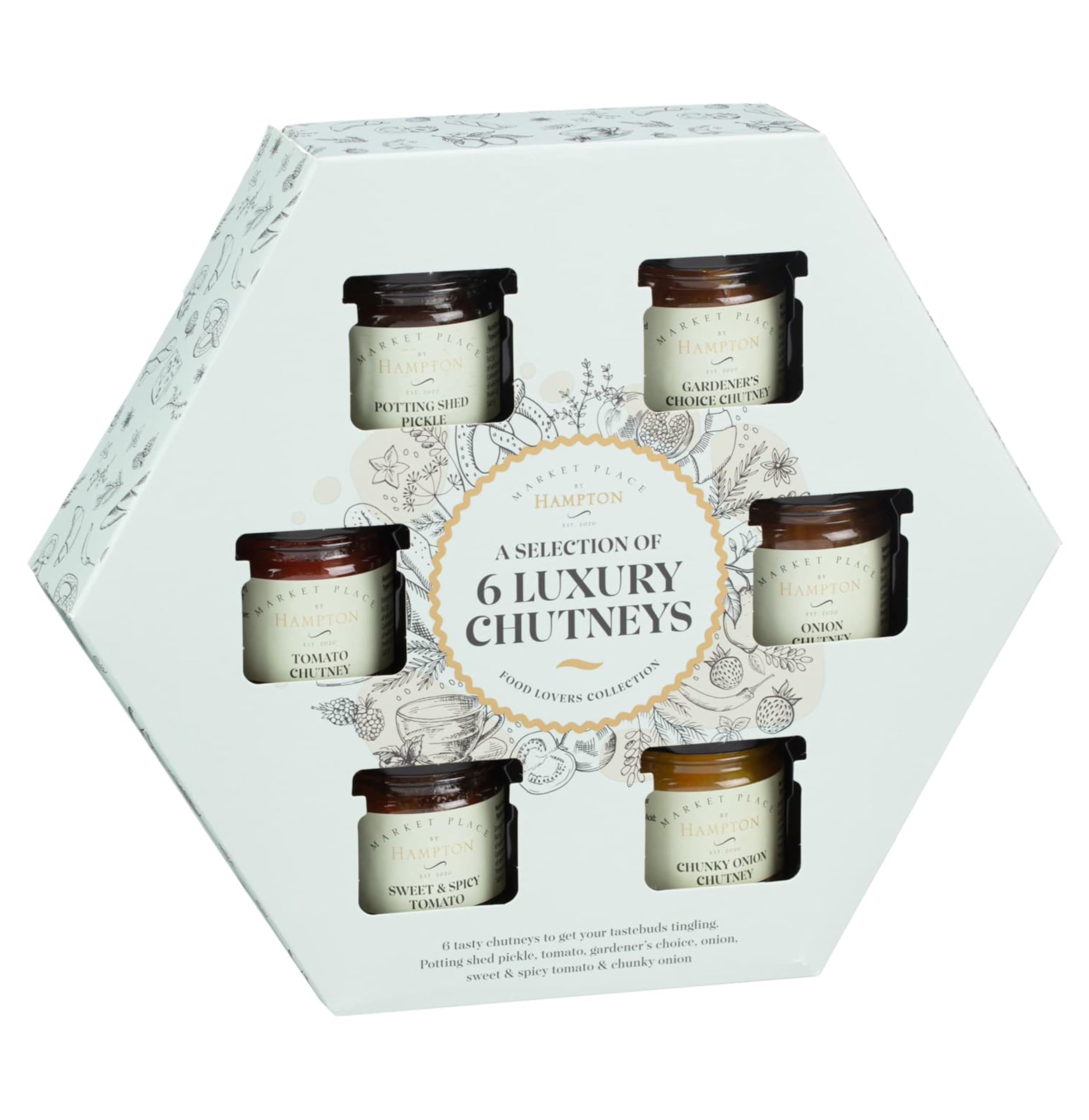 Exquisite Hampton Food Collection - Assortment of Novelty Chutneys ,Preserves ,Crackers - Ideal for Foodie Parties (6 Luxury Chutney)