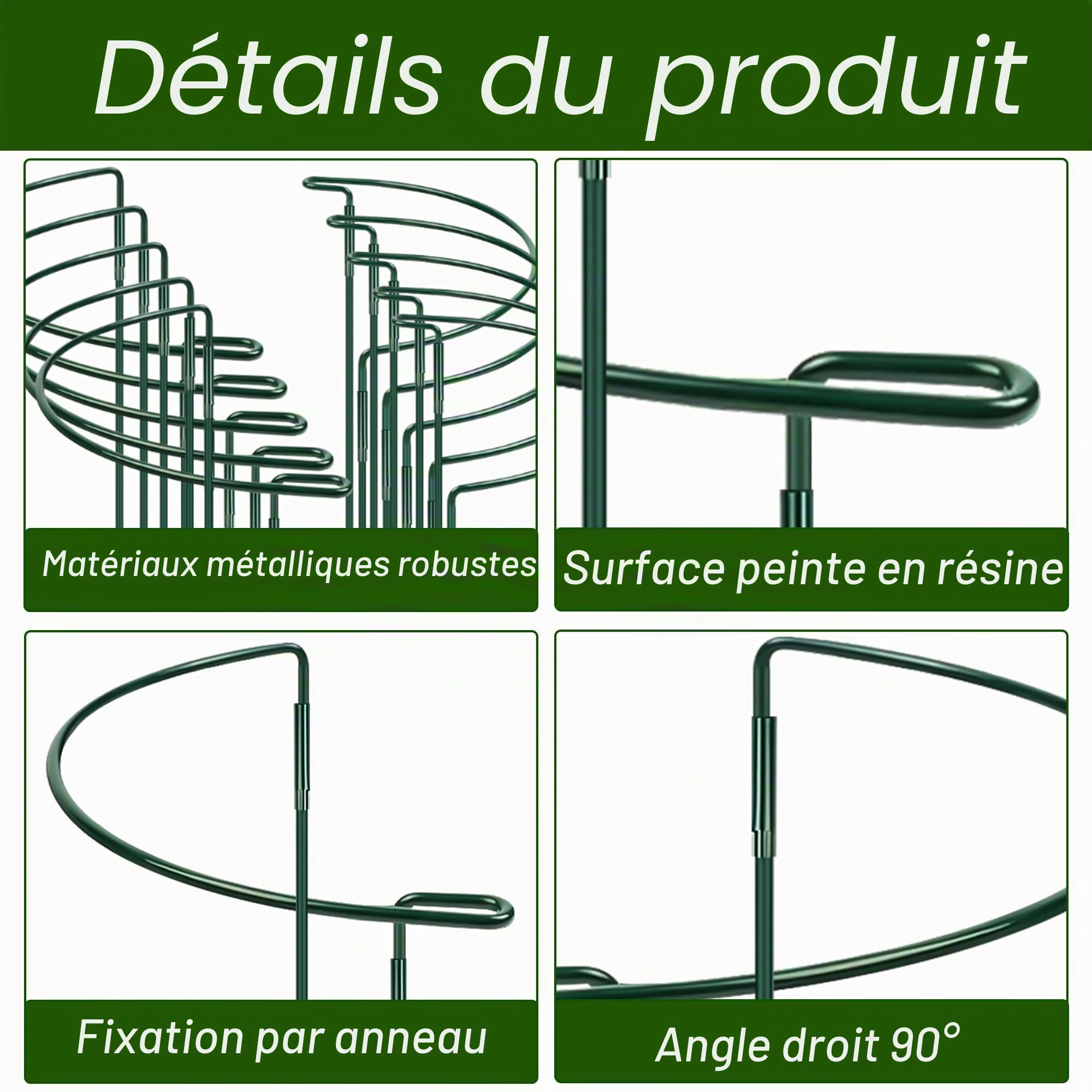 Lot de 10 supports de plantes semi-circulaires en métal - 40 x 25 cm - Support pour plantes en pot, fleurs, légumes