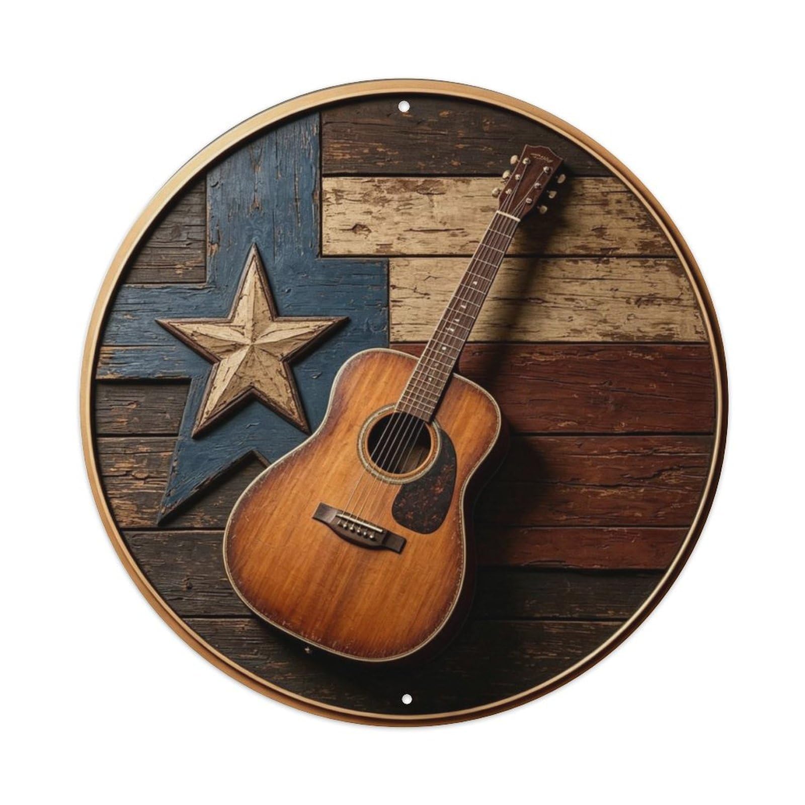 Vintage Acoustic Guitar Texas Metal Tin Sign Plaque