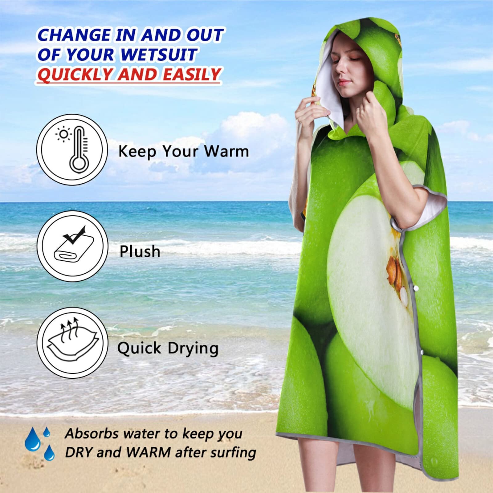 Poncho de surf pour adulte avec capuche et poche, séchage rapide, en microfibre, pour bain, plage, extérieur