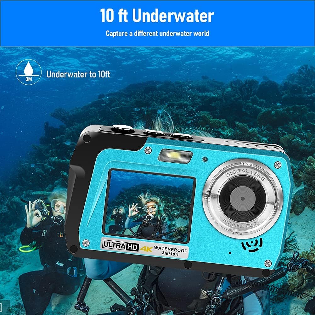 Underwater Camera 4K Video Waterproof Digital Camera 18X Waterproof Camera Anti Shake Selfie Dual-Screen Underwater Camera for Snorkeling Vacation : Electronics