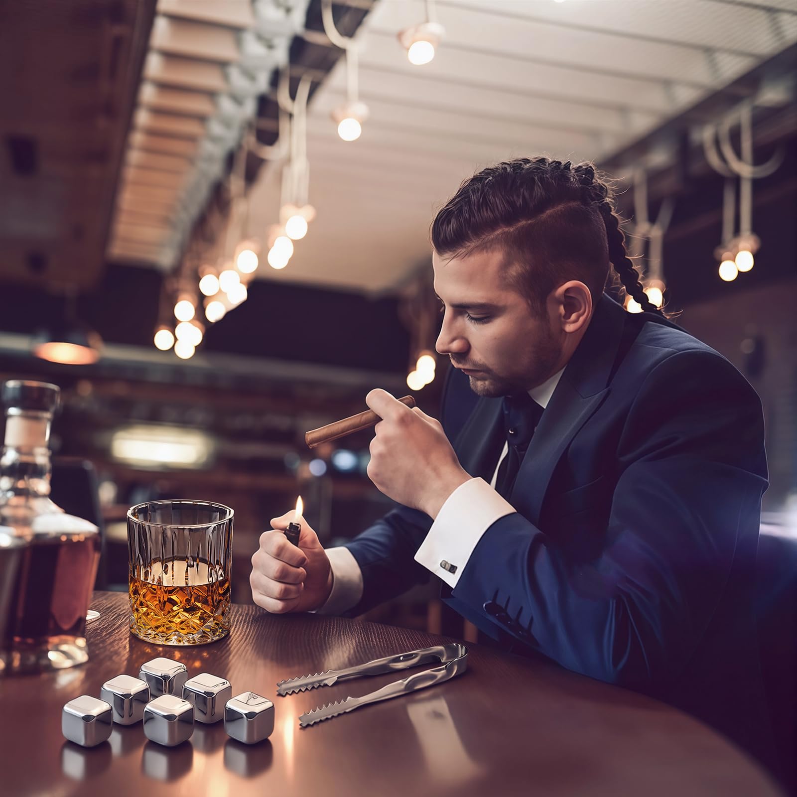 Whiskey Steine Geschenkset mit 6 wiederverwendbaren Kühlsteinen 2 Gläsern und handgefertigter Holzkiste Ideal für Männer Väter Ehemänner Geburtstagsfeier und Liebhaber