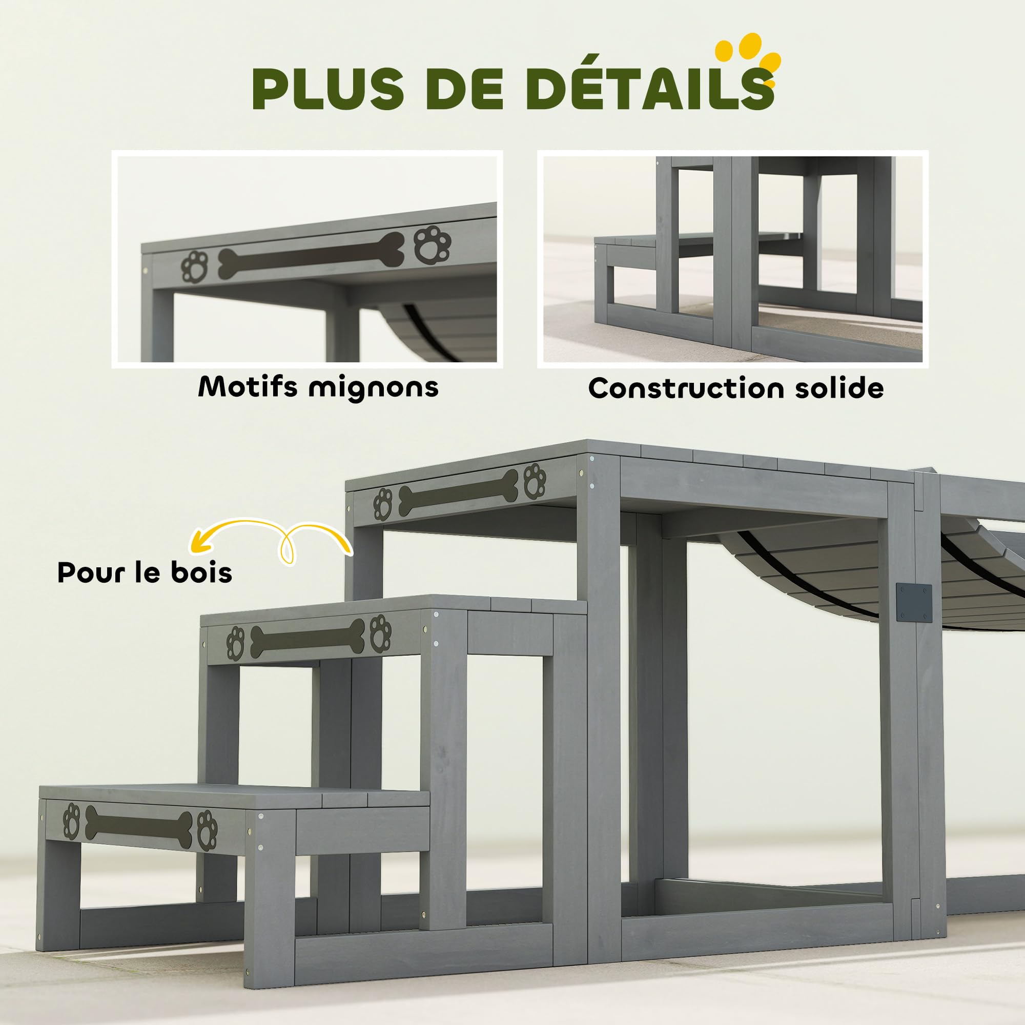 PawHut Equipo de Entrenamiento Agilidad para Perros 3 Piezas Gris | Kit de Agilidad para Perros, 3 Piezas, Plataforma de Pausa, Escalera, Madera Maciza, Material de Propiedocepción