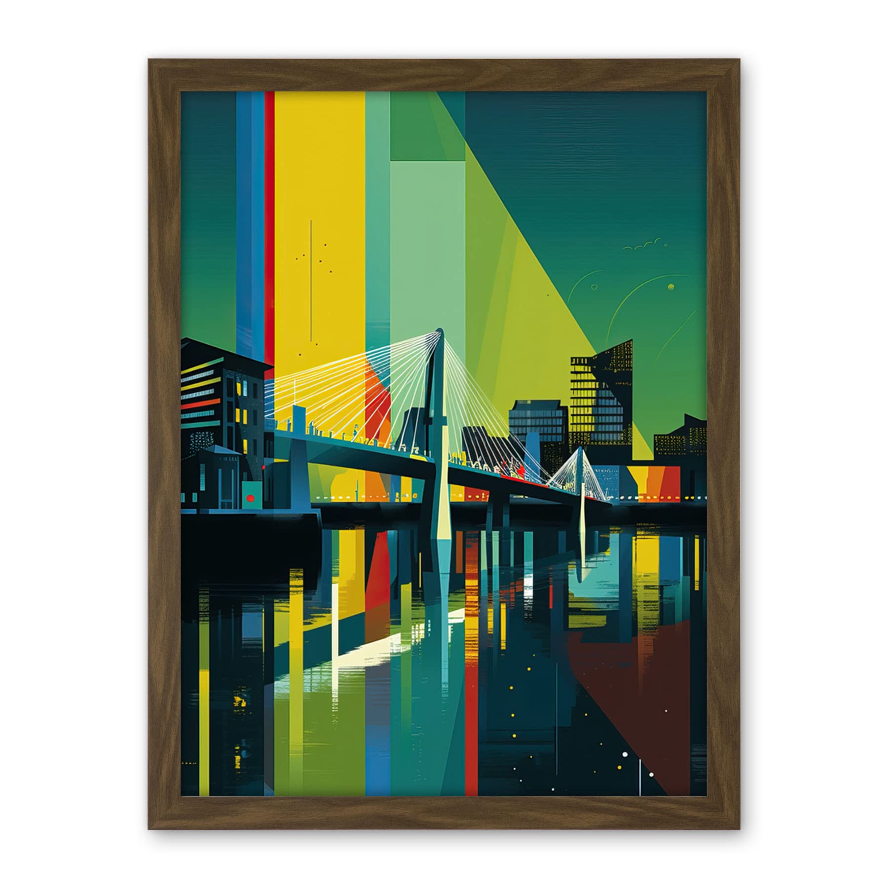 Artery8 Glasgow Bells Bridge Modern Geometric Cityscape Artwork Framed Wall Art Print 18X24 Inch