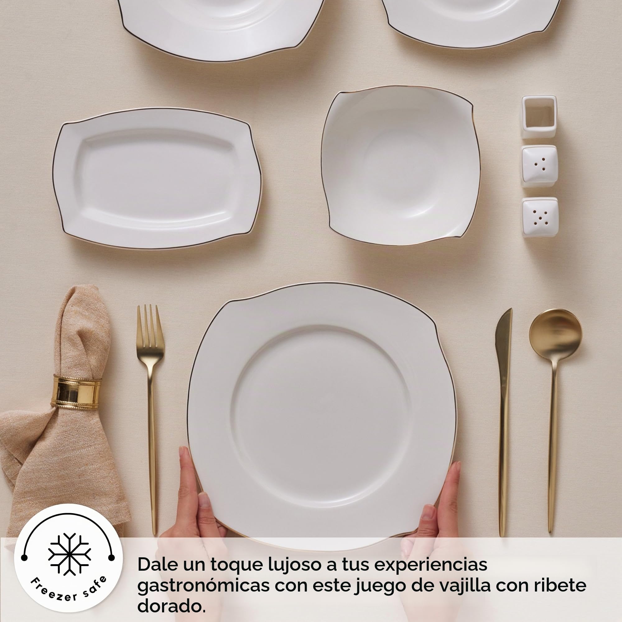 Karaca Wave - Vajilla de 53 piezas para 12 personas, color dorado