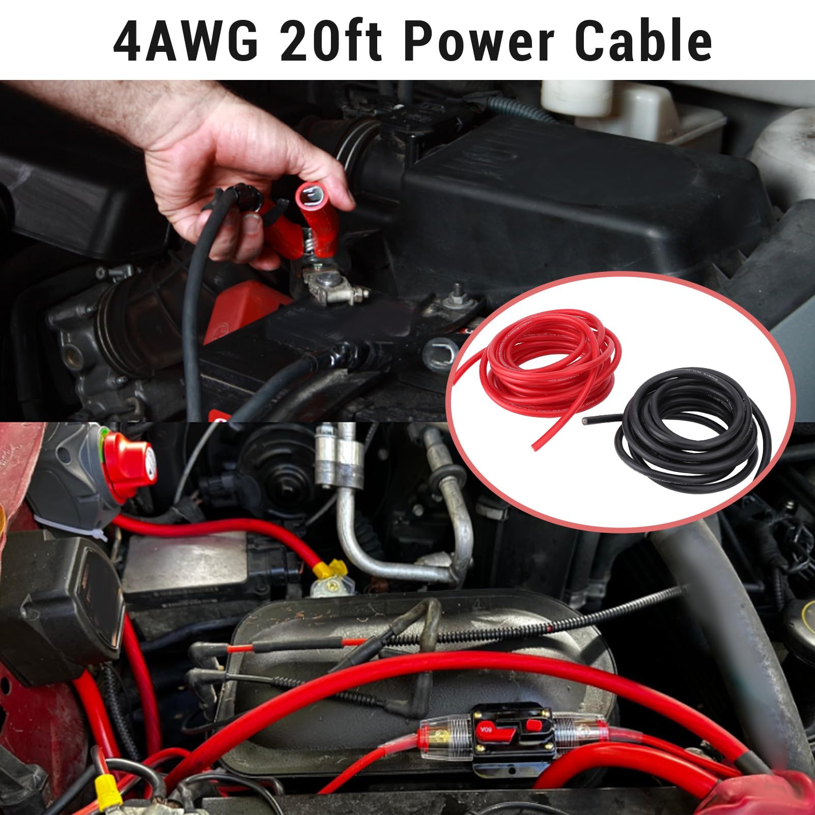 Fafeicy Kabel Zasilający 4AWG o Długości 20 Stóp, Miedziany Aluminiowy Przewód Elektryczny z rurką termokurczliwą, 2 szt. do Przyczepy Samochodowej RV, Linia Energetyczna do Samochodowego Sprzętu