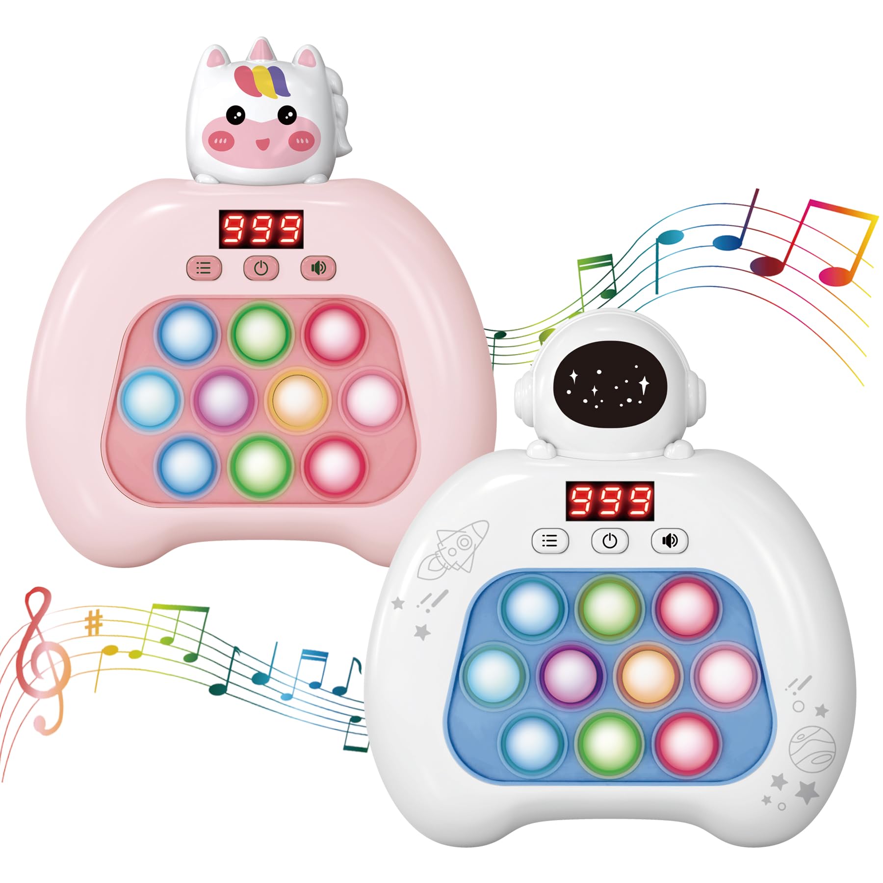 Fast Push Pop Fidget Toys for Kids, Handheld Puzzle Game with LED Screen & Multiplayer Mode, Sensory Toys for 3-12 Year Old Girls Boys, Fun Battle Gifts for Friends（Whtie）