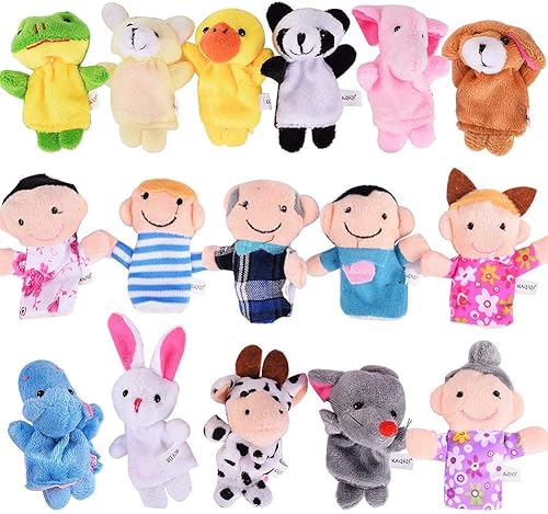 TwisterCK Juego de marionetas de dedo 16 piezas de marionetas de dedo de animales marionetas de dedo de la familia marionetas de dedo de goma