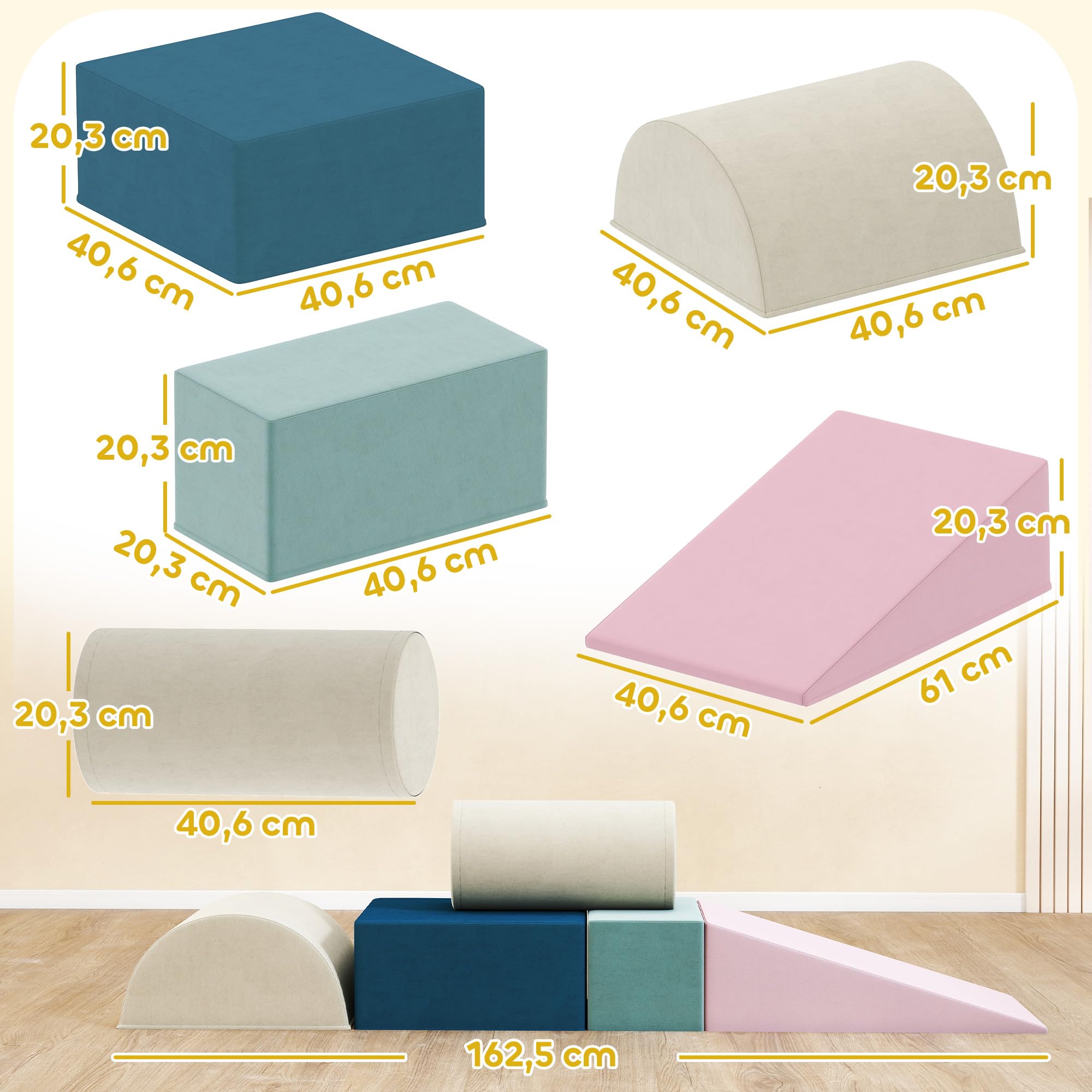 AIYAPLAY Juego de 5 Bloques de Espuma para Niños, Fundas Extraíbles, Bloques de Psicomotricidad, Figuras de Construcción, Juguete para Aprendizaje para Escalar y Gatear, Multicolor