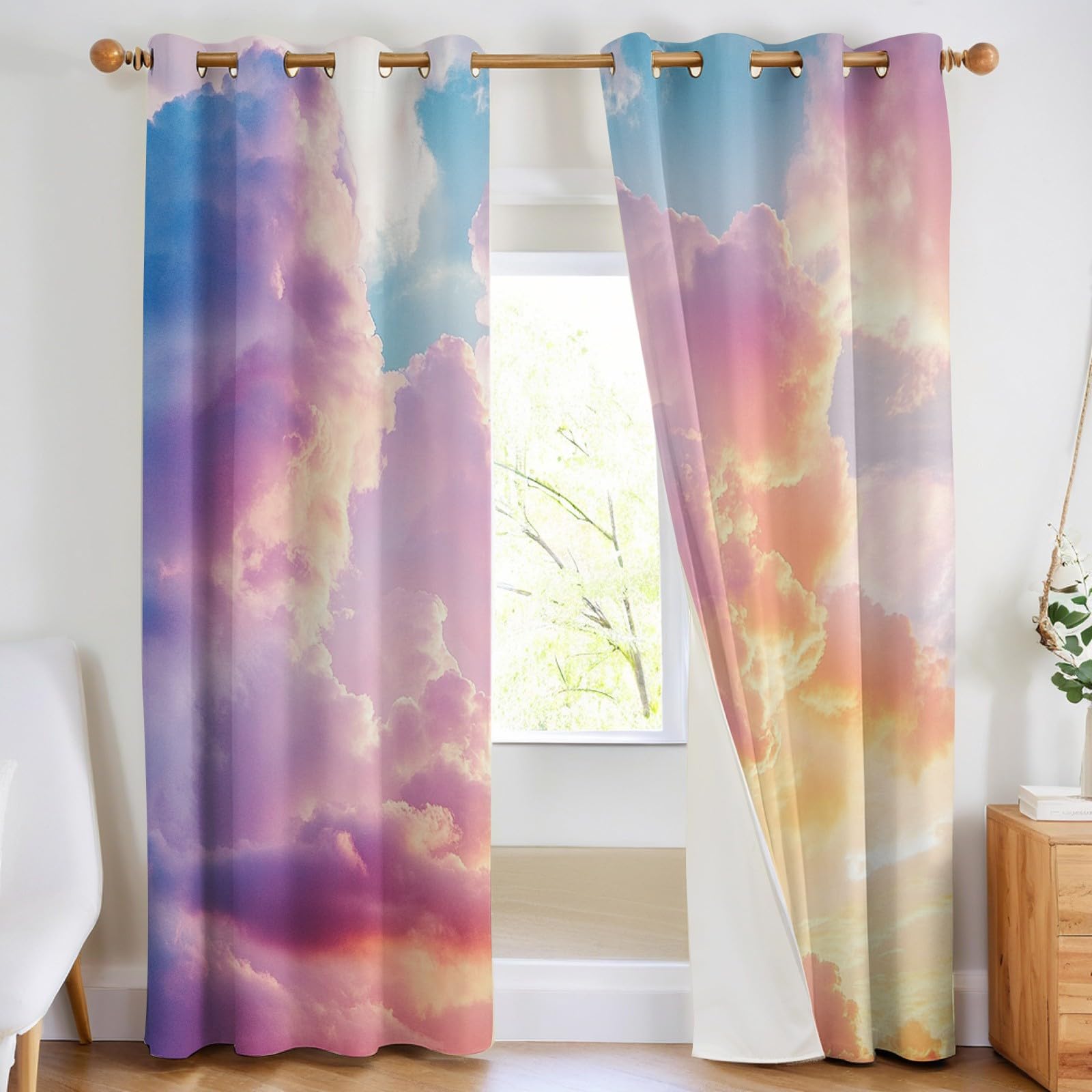 Rideaux Occultants Nuages du Coucher de Soleil Lot de 2 Opaques Thermiques et Phoniques avec Œillets, Imprimé 3D Abstrait pour Chambre Enfant, Salon ou Véranda 110L X 215H cm