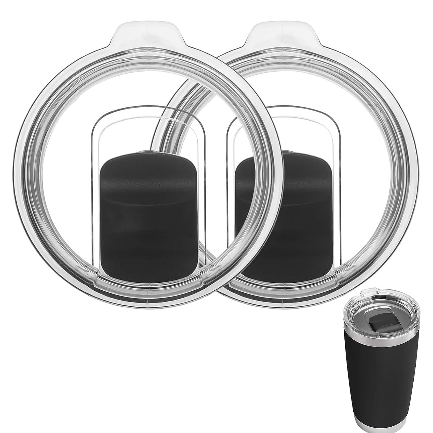 Maonativey Black 2 Pcs 20 Oz Tumbler Replacement Lids - Spill-Proof Silicone Sliding Covers For Coffee Cups & Travel Mugs - Straw-Friendly, Splash-Resistant Lid Set (Fits Most Standard Tumblers)