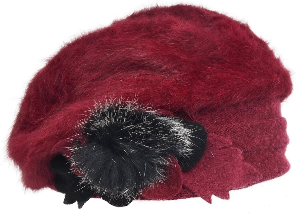 Béret Français Femme 100% Laine - Bonnet Tricot Floral Ou Tête De Mort - Chapeau Hiver Élégant