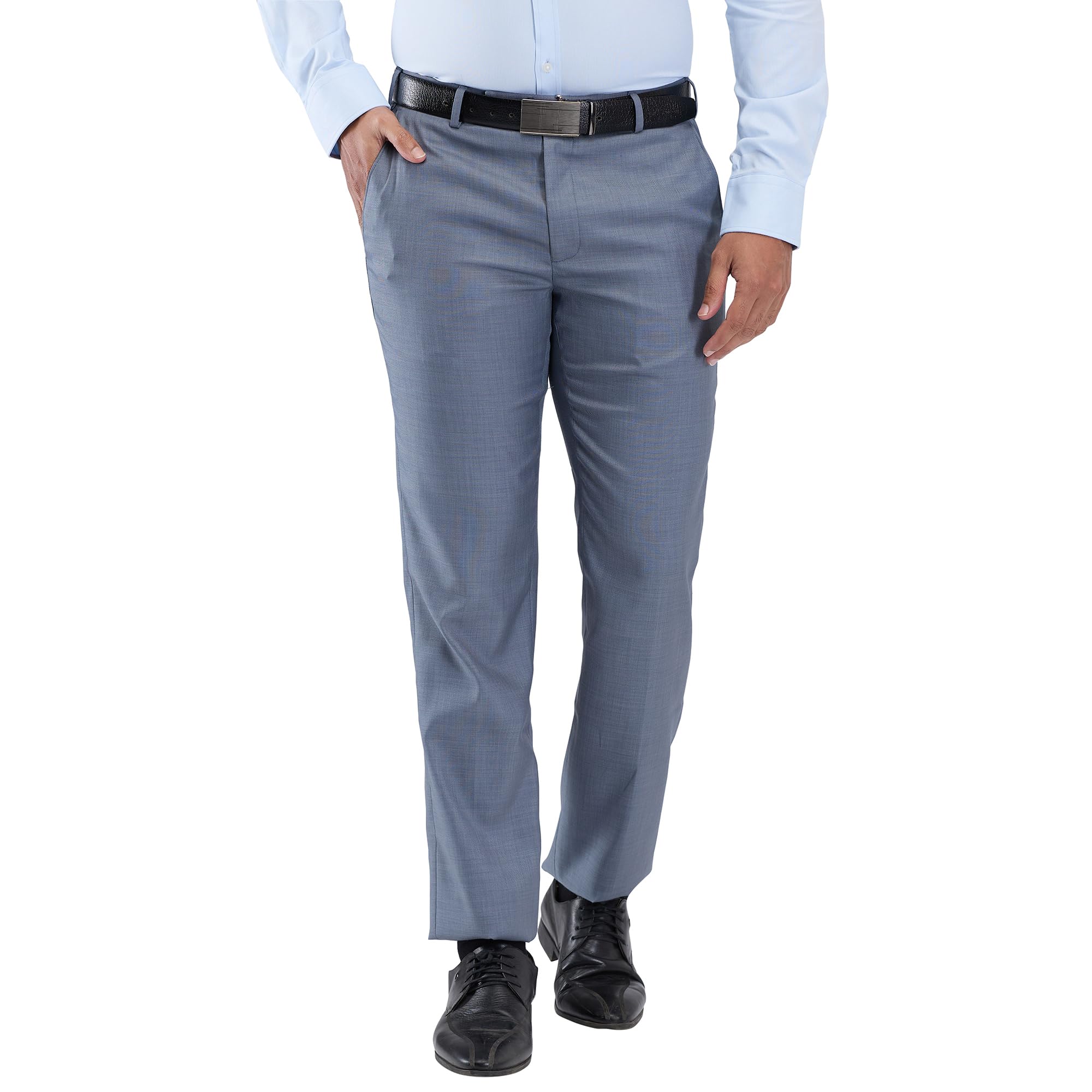 Men's Mid Rise Regular Fit Solid Pattern Poly Viscose Blend Flat Front Formal Trouser