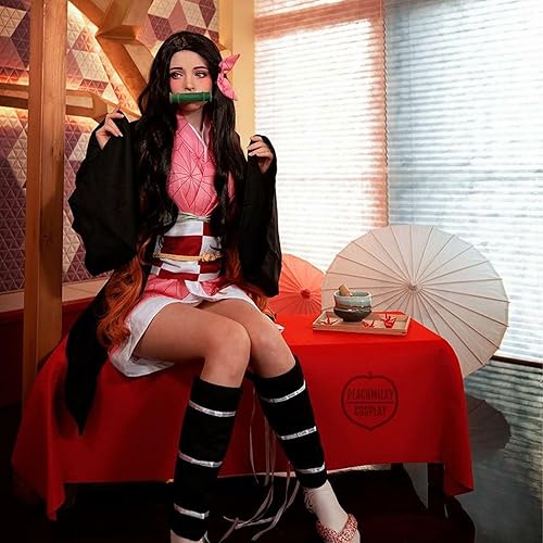Vista 5 de Mprocen Nezuko Cosplay Costume Outfit Anime Kimono Uniform Full Cosplay Set Halloween Christmas for Adult