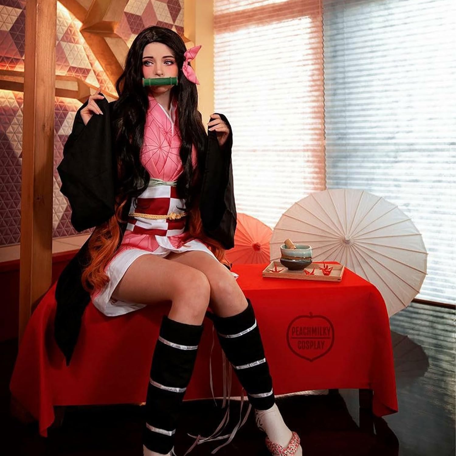 Vista 5 de Mprocen Nezuko Cosplay Costume Outfit Anime Kimono Uniform Full Cosplay Set Halloween Christmas for Adult