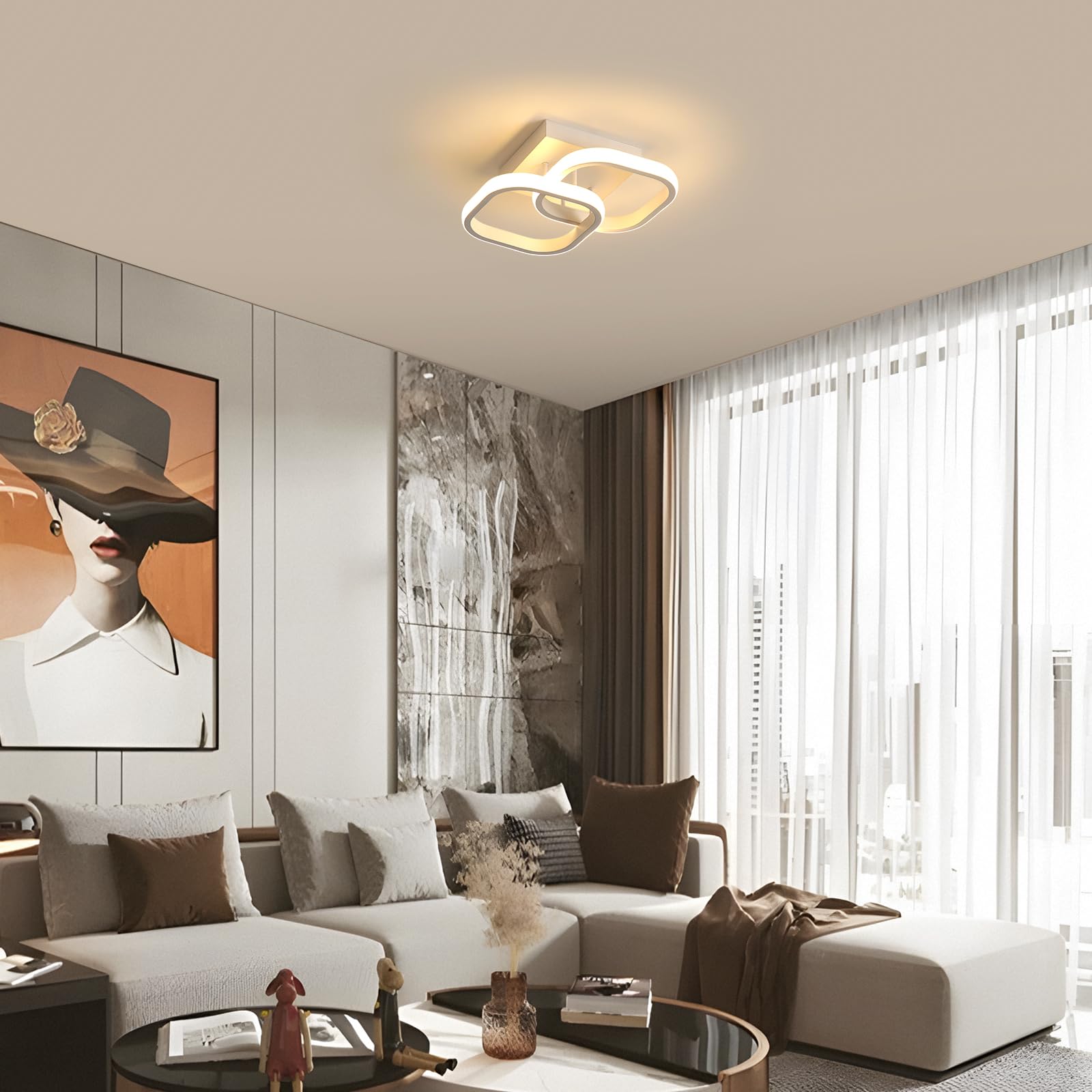 Plafoniera LED Moderna, 2 Pezzi 22W 2475LM per Soggiorno, Lampadario Bianco da Soffitto per Camera da Letto, Corridoio, Cucina - Bianco Caldo 3000K