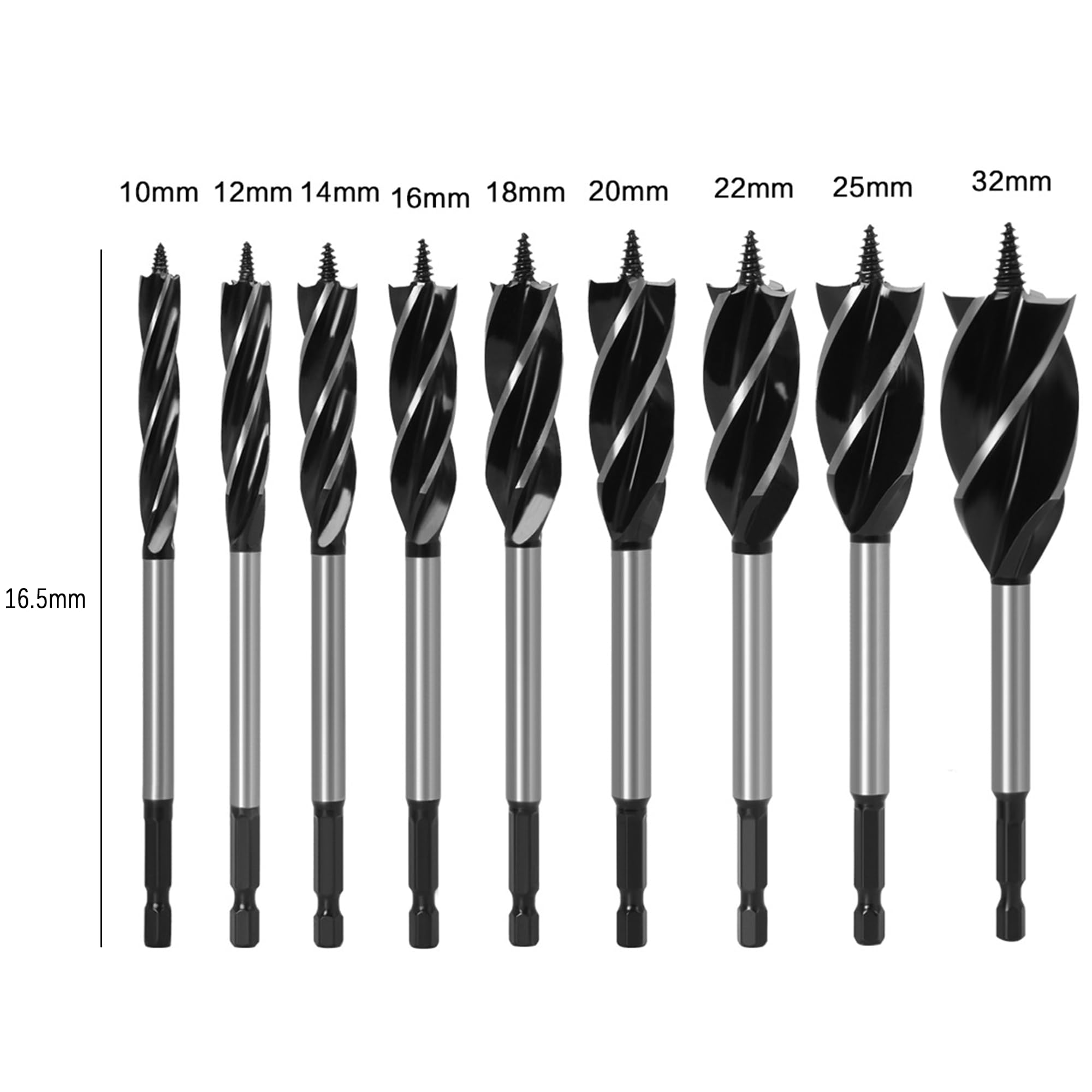9 Piezas Brocas Madera, Juego de Brocas para Madera Taladro de Escariado, Carpintería de Corte Rápido de Acero de Alto Carbono 10, 12, 14, 16, 18, 20, 22, 25, 32mm