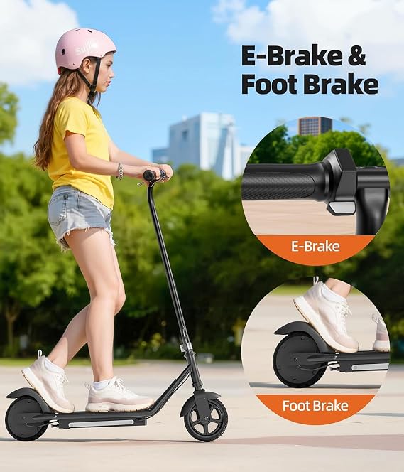 Kids Electric Scooter, 10MPH Max Speed, Double Brake, Magnetic Charging, Pedal Light, 150W Motor, Electric Scooter for Kids Aged 6-12 (10MPH Max Speed, Black)